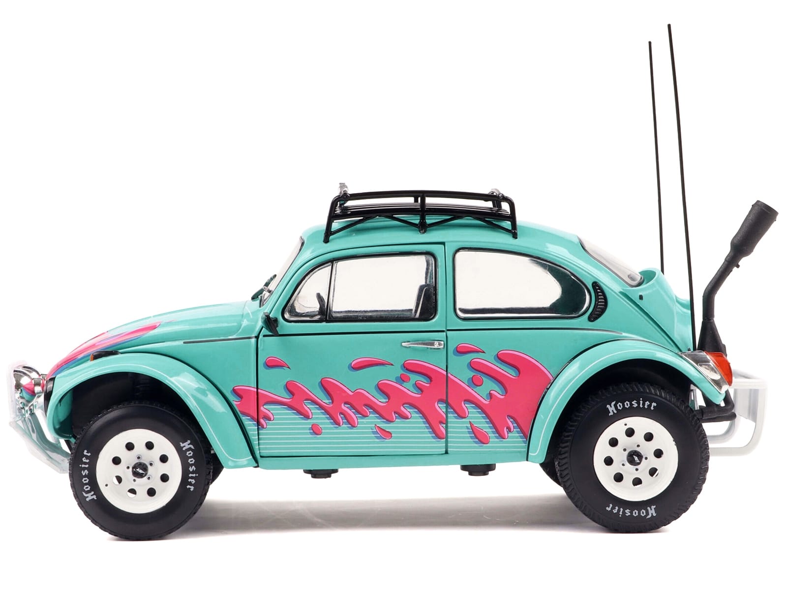 1976 Volkswagen Beetle Baja Miami Green with Pink Graphics 1/18 Diecast Model Car by Solido - Image 3