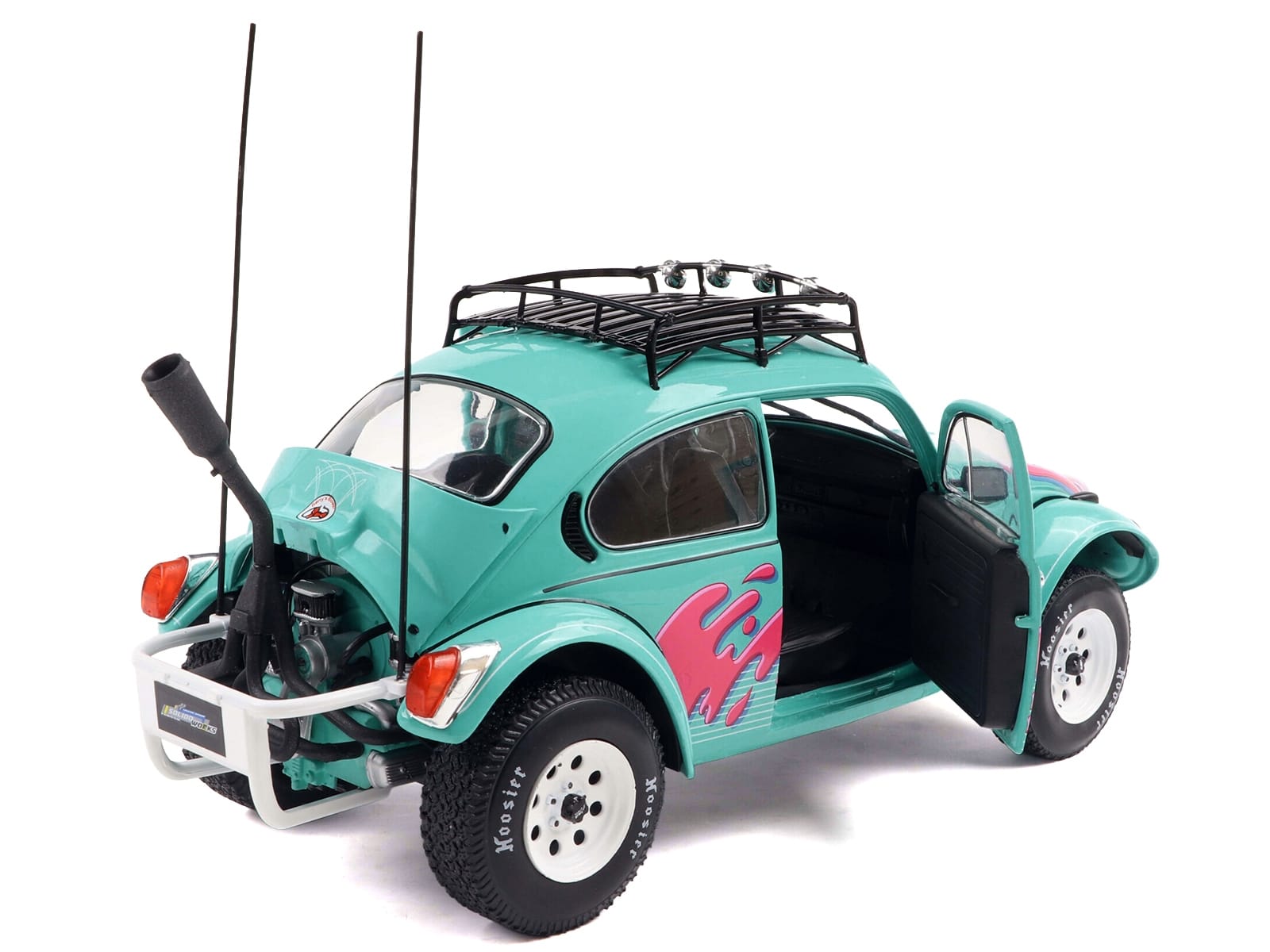 1976 Volkswagen Beetle Baja Miami Green with Pink Graphics 1/18 Diecast Model Car by Solido - Image 5