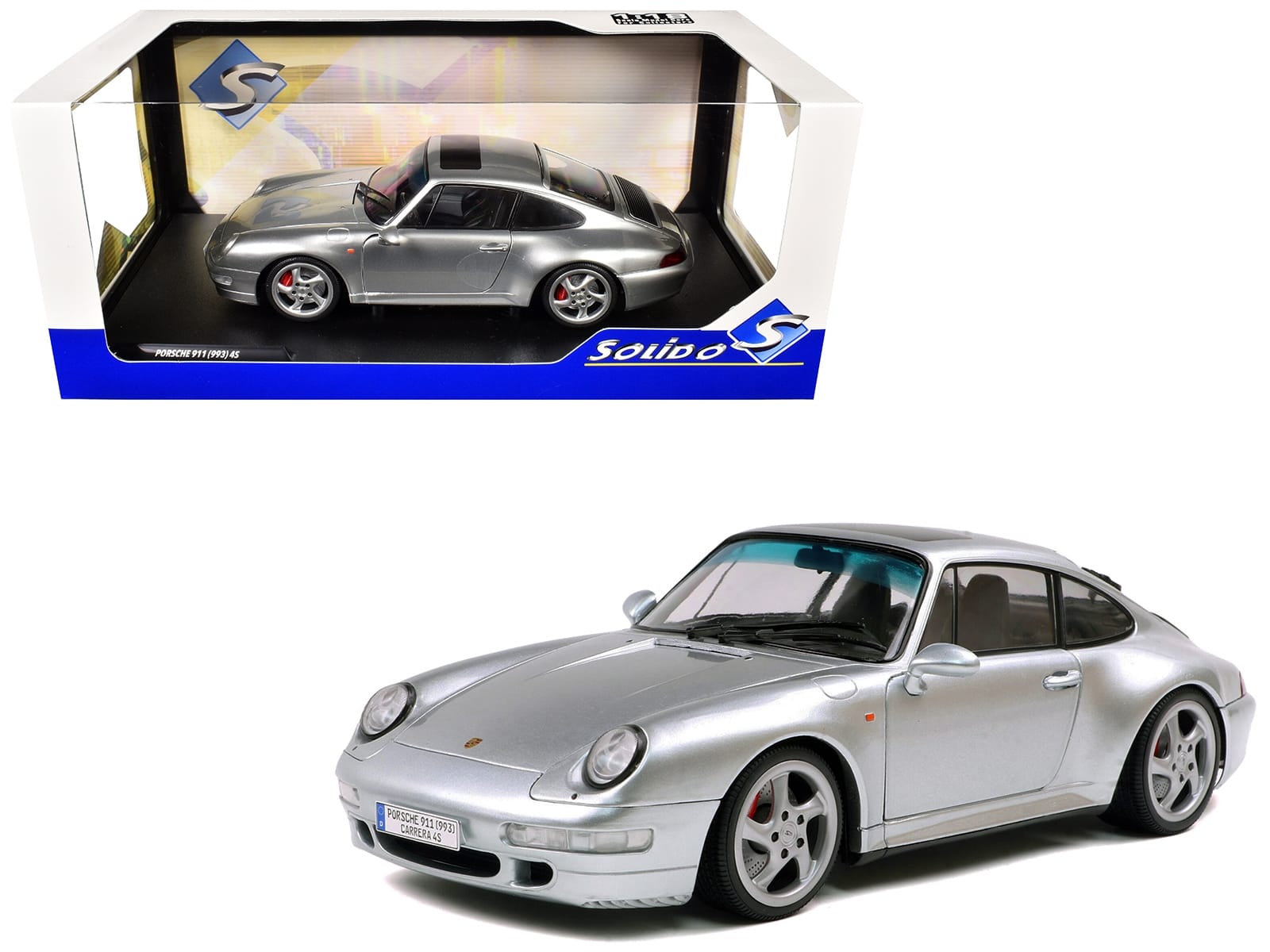 1996 Porsche 911 (993) 4S Polar Silver Metallic 1/18 Diecast Model Car by Solido