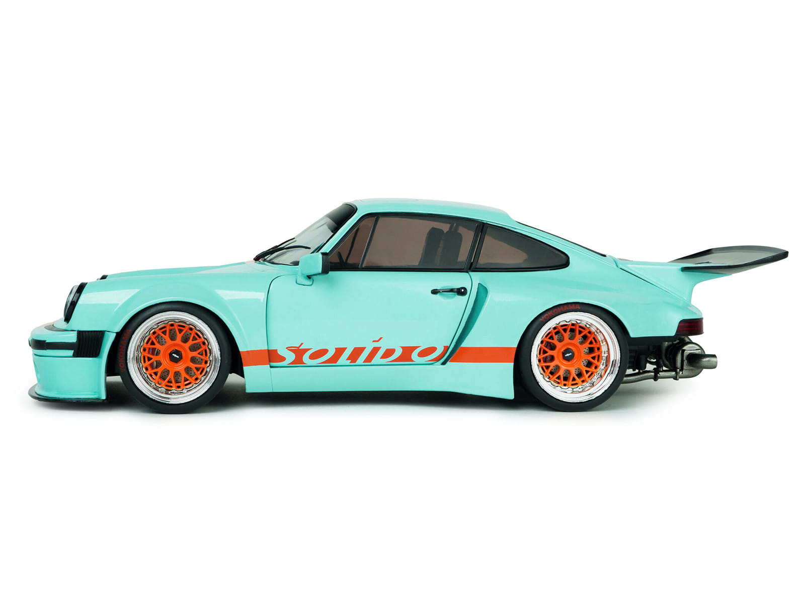 2025 Porsche 911 KS-R by Khyzyl Saleem "Blue Racer" Light Blue with Orange Stripes 1/18 Diecast Model Car by Solido - Image 3