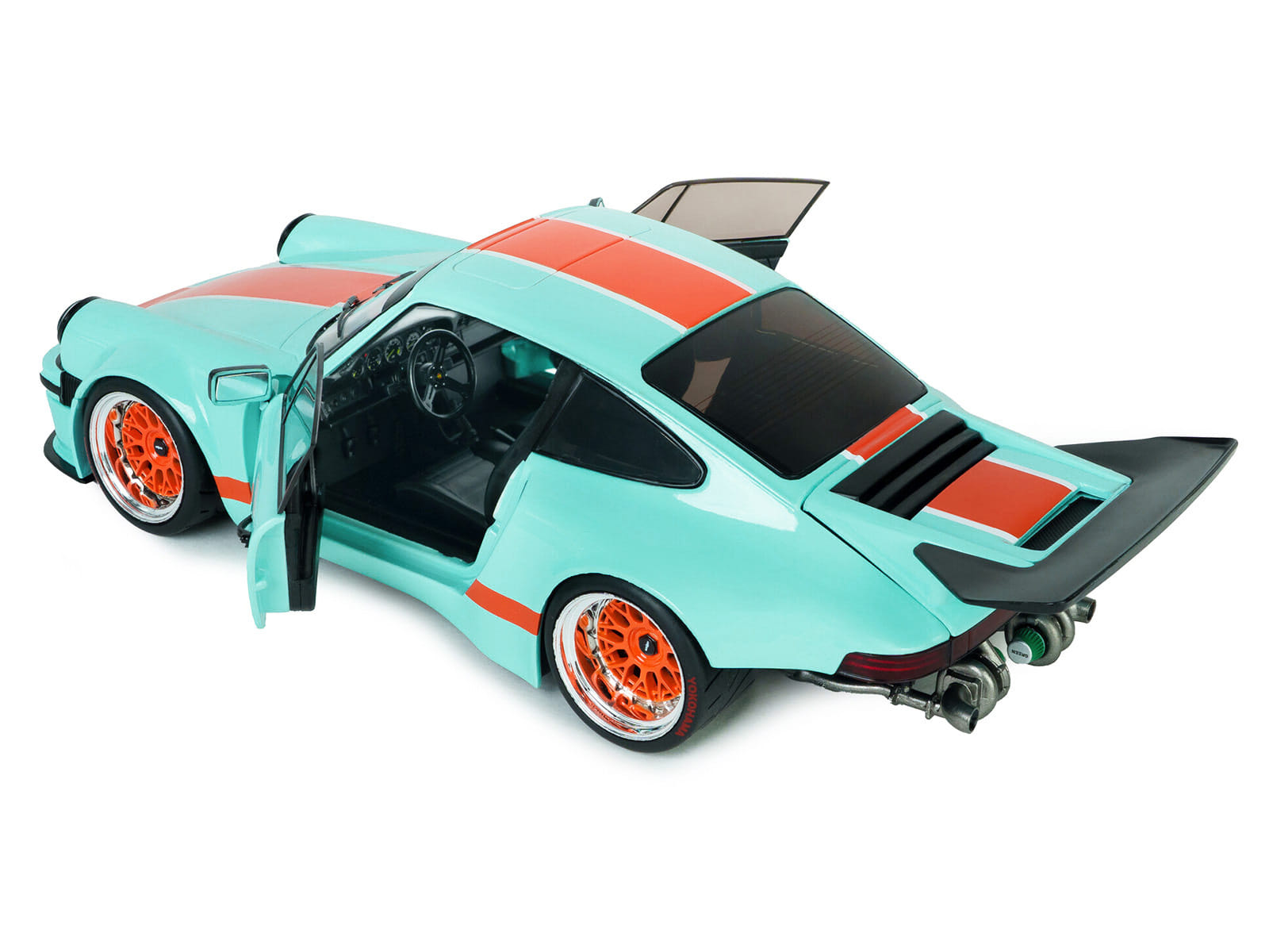 2025 Porsche 911 KS-R by Khyzyl Saleem "Blue Racer" Light Blue with Orange Stripes 1/18 Diecast Model Car by Solido - Image 4