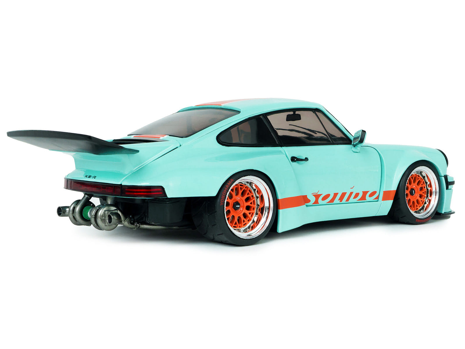 2025 Porsche 911 KS-R by Khyzyl Saleem "Blue Racer" Light Blue with Orange Stripes 1/18 Diecast Model Car by Solido - Image 5