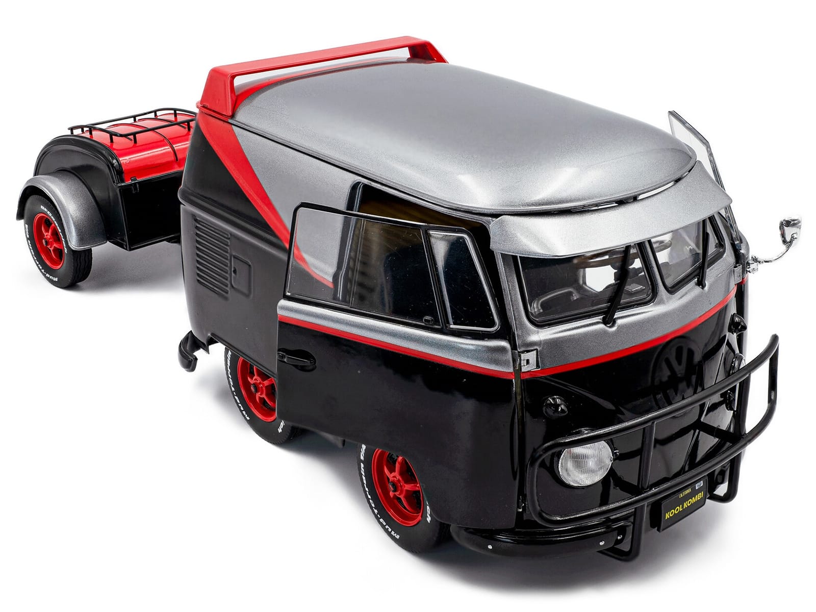 2024 Volkswagen Kool Kombi Sport Van with Trailer Black and Silver with Red Stripe 1/18 Diecast Model Car by Solido - Image 2