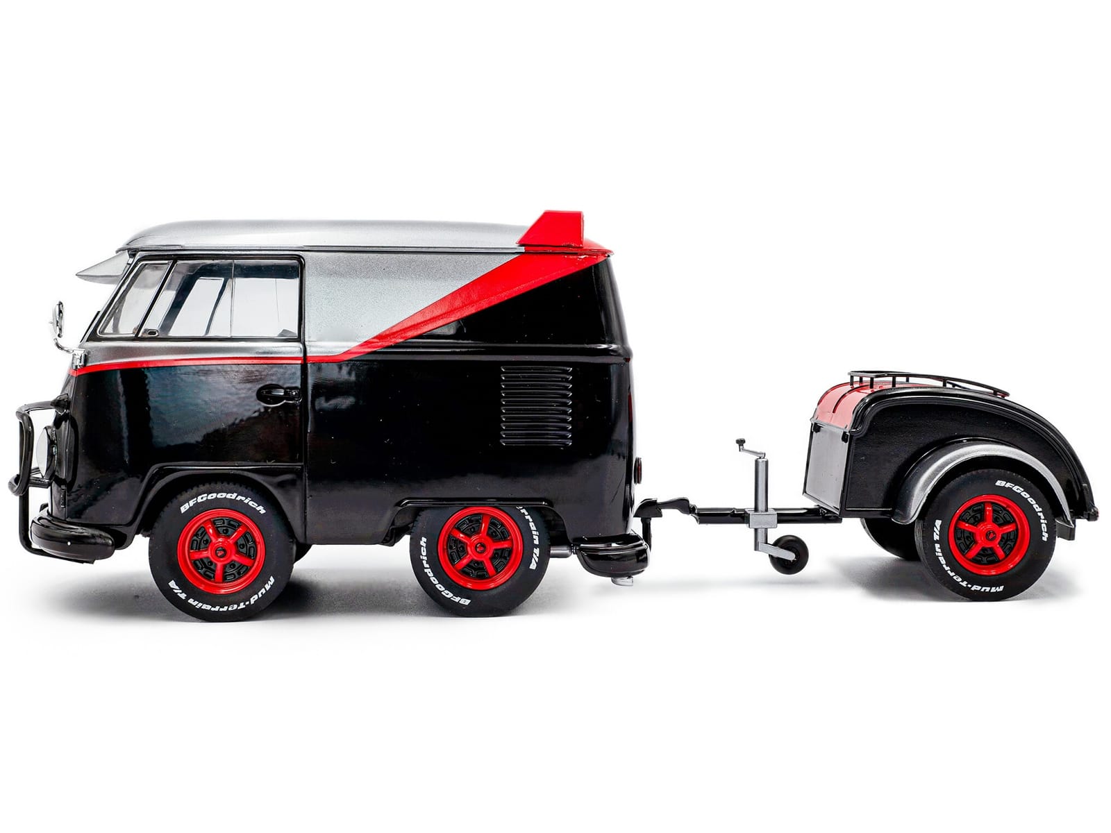 2024 Volkswagen Kool Kombi Sport Van with Trailer Black and Silver with Red Stripe 1/18 Diecast Model Car by Solido - Image 3