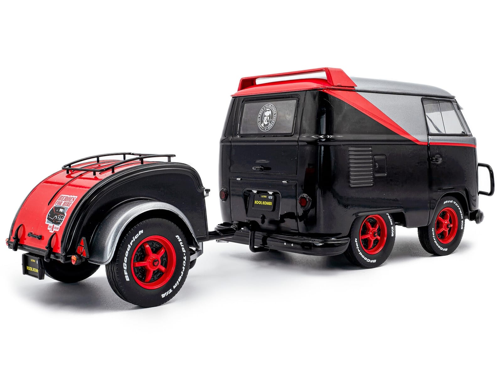 2024 Volkswagen Kool Kombi Sport Van with Trailer Black and Silver with Red Stripe 1/18 Diecast Model Car by Solido - Image 4