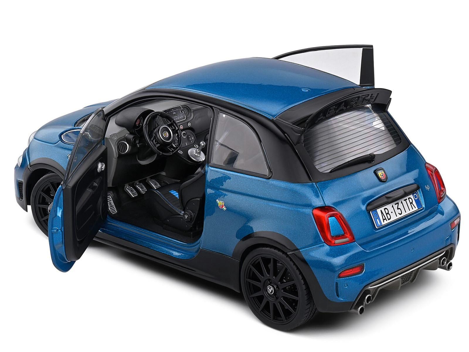 2022 Fiat 695 Abarth "Tributo 131 Rally" Podium Blue Metallic with Black Side Stripes 1/18 Diecast Model Car by Solido - Image 2