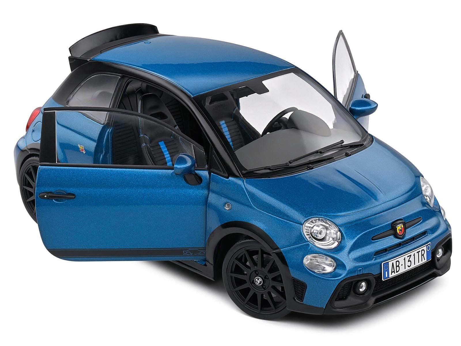 2022 Fiat 695 Abarth "Tributo 131 Rally" Podium Blue Metallic with Black Side Stripes 1/18 Diecast Model Car by Solido - Image 3