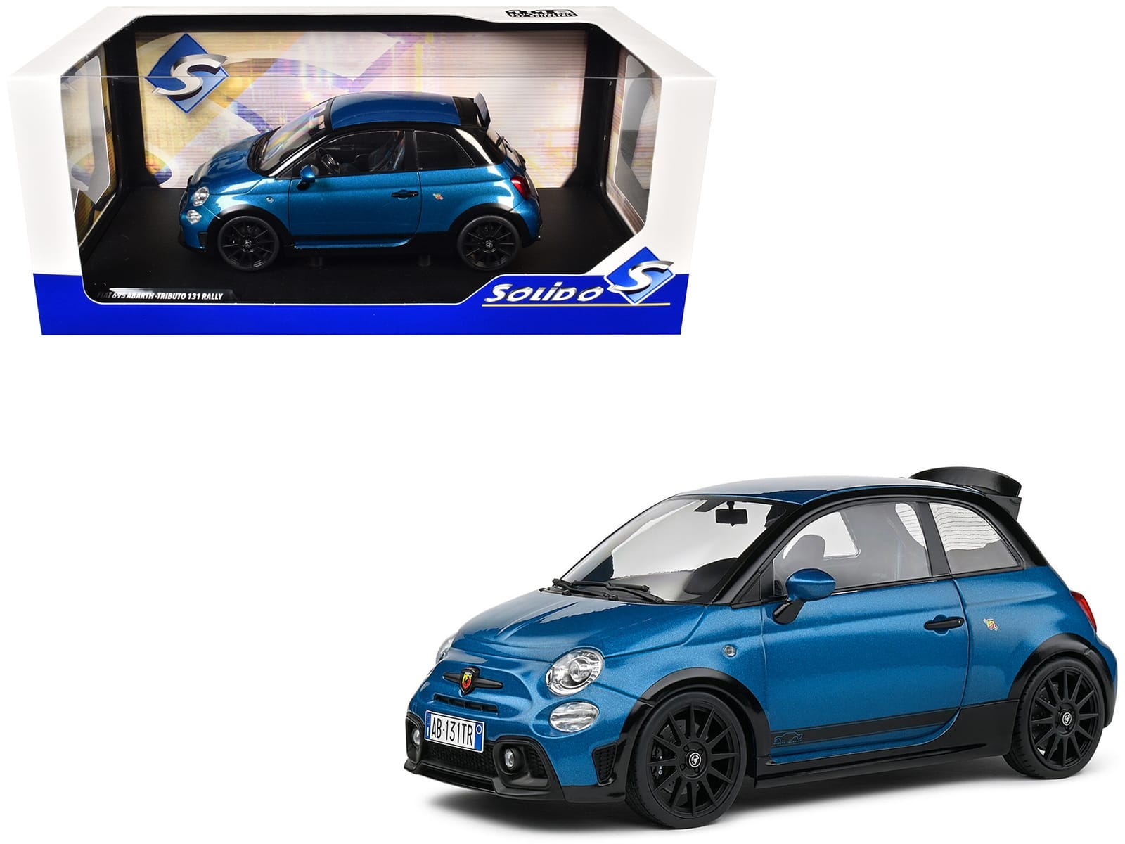 2022 Fiat 695 Abarth "Tributo 131 Rally" Podium Blue Metallic with Black Side Stripes 1/18 Diecast Model Car by Solido - Image 5