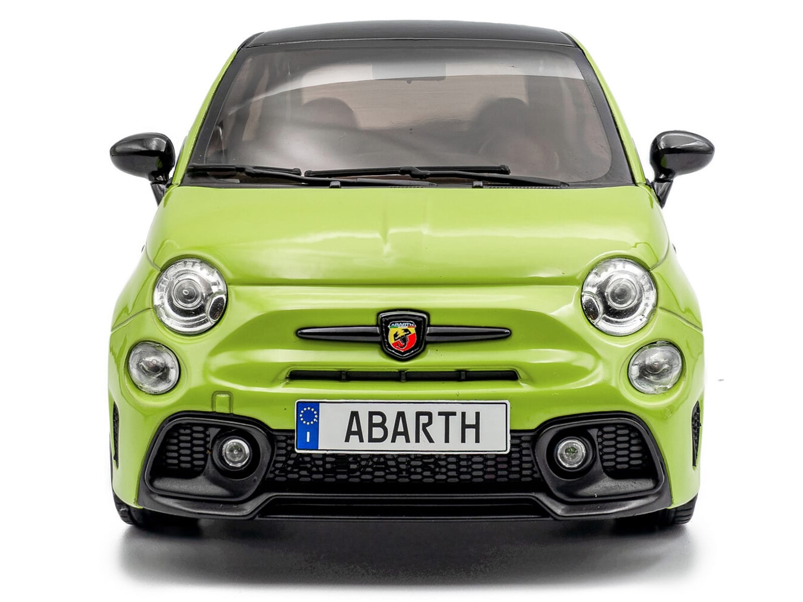 2023 Fiat F595 Abarth Verde Adrenalina Green with Black Top and Stripes 1/18 Diecast Model Car by Solido - Image 5