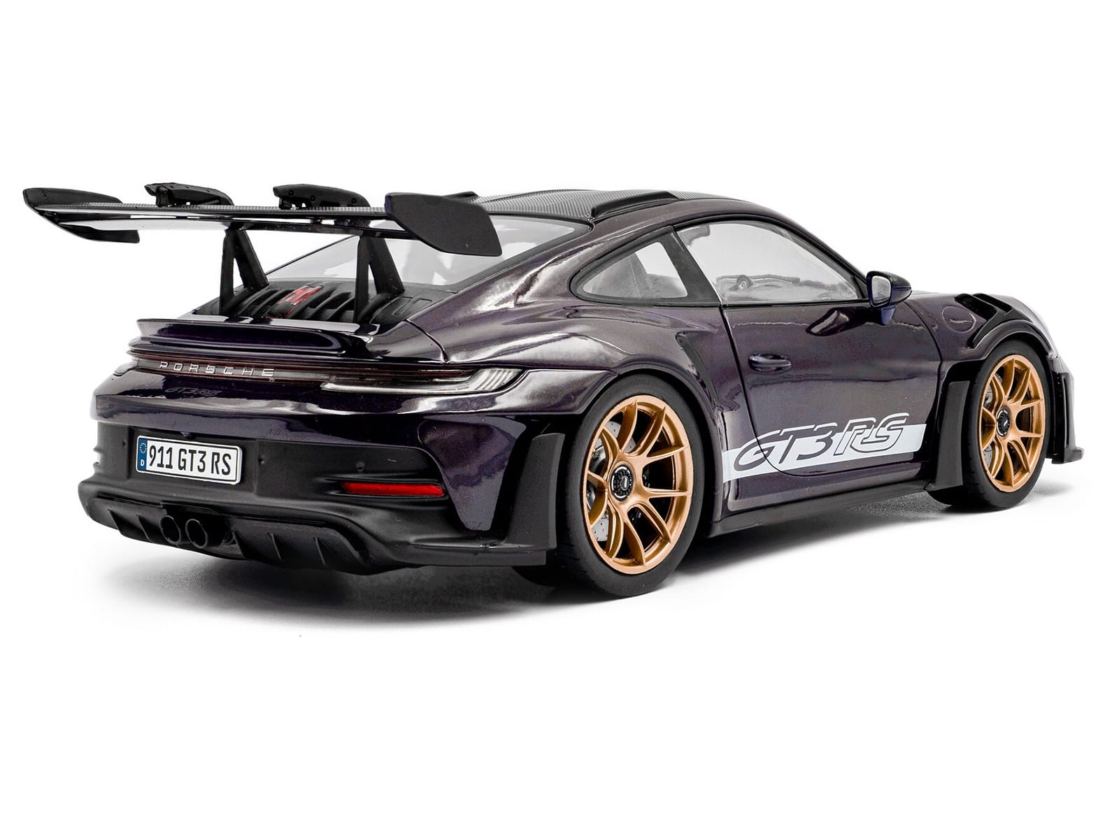 2024 Porsche 911 GT3 RS Weissach Package Viola Purple Metallic with Carbon Hood Stripes and Top 1/18 Diecast Model Car by Solido - Image 4