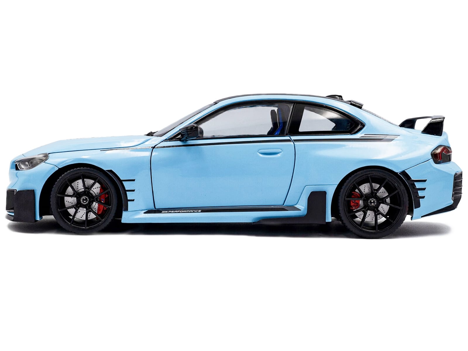 2024 BMW M2 Performance Parts Zandvoort Blue with Carbon Top and Black Stripes 1/18 Diecast Model Car by Solido - Image 3