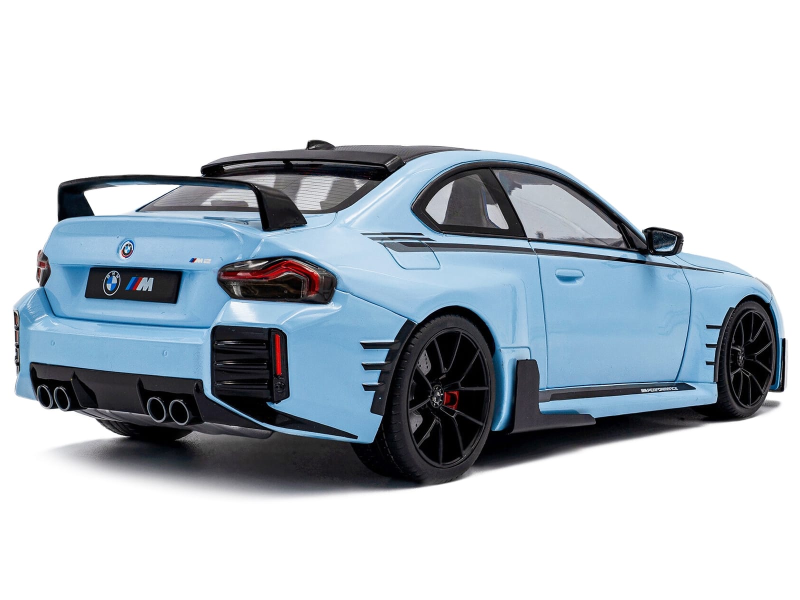 2024 BMW M2 Performance Parts Zandvoort Blue with Carbon Top and Black Stripes 1/18 Diecast Model Car by Solido - Image 4
