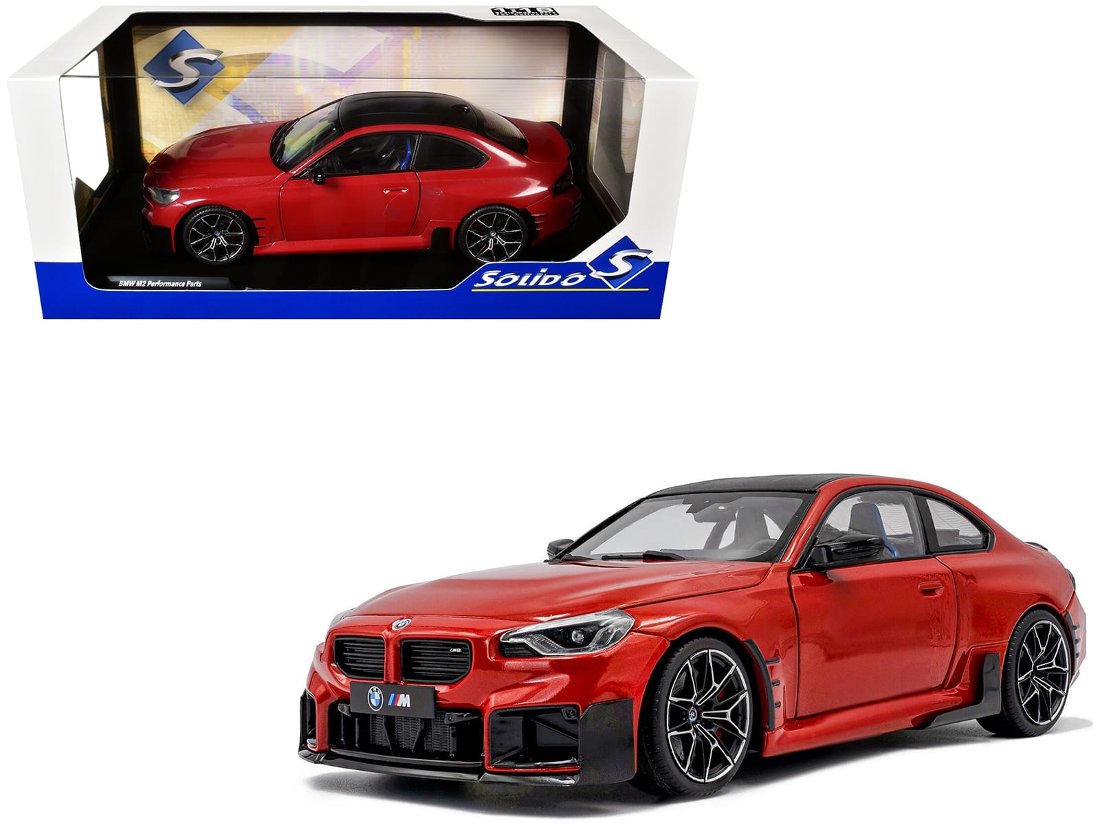 2024 BMW M2 Performance Parts Toronto Red Metallic with Carbon Top 1/18 Diecast Model Car by Solido