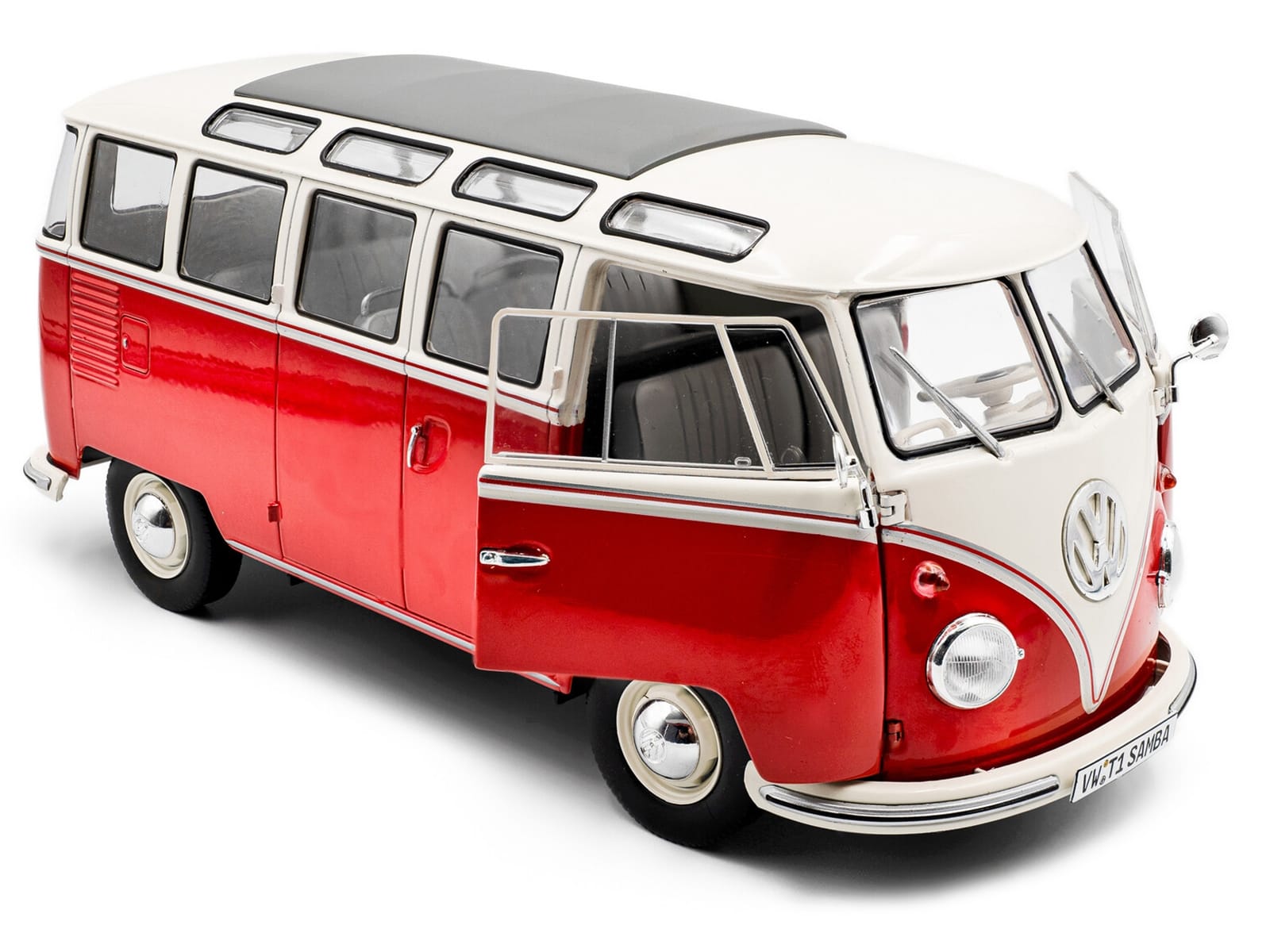 1962 Volkswagen T1 Samba Bus Red and White 1/18 Diecast Model Car by Solido - Image 2