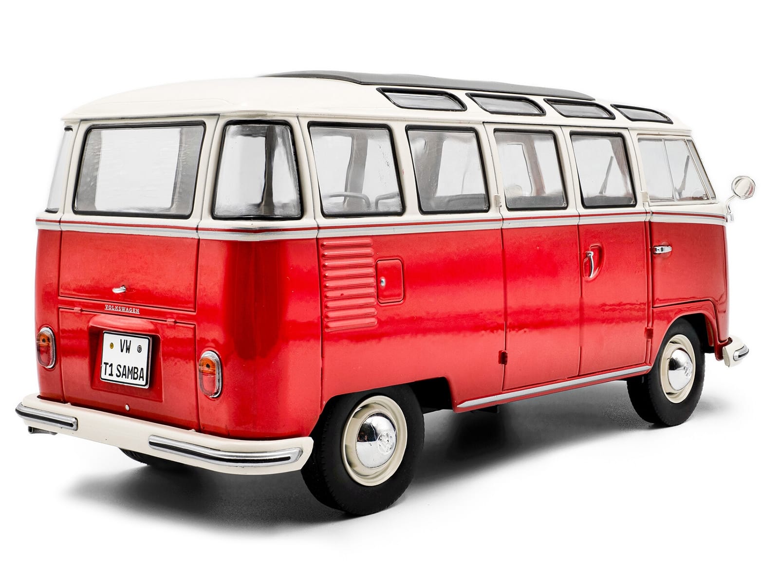 1962 Volkswagen T1 Samba Bus Red and White 1/18 Diecast Model Car by Solido - Image 4