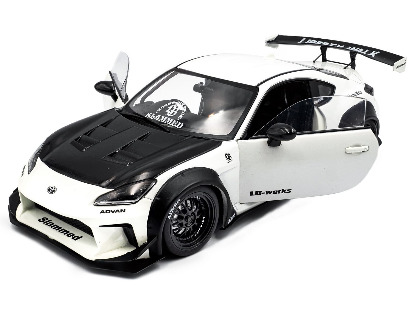 2024 Toyota GR86 LBWK Body Kit RHD (Right Hand Drive) Pearl White with Carbon Hood 1/18 Diecast Model Car by Solido - Image 2
