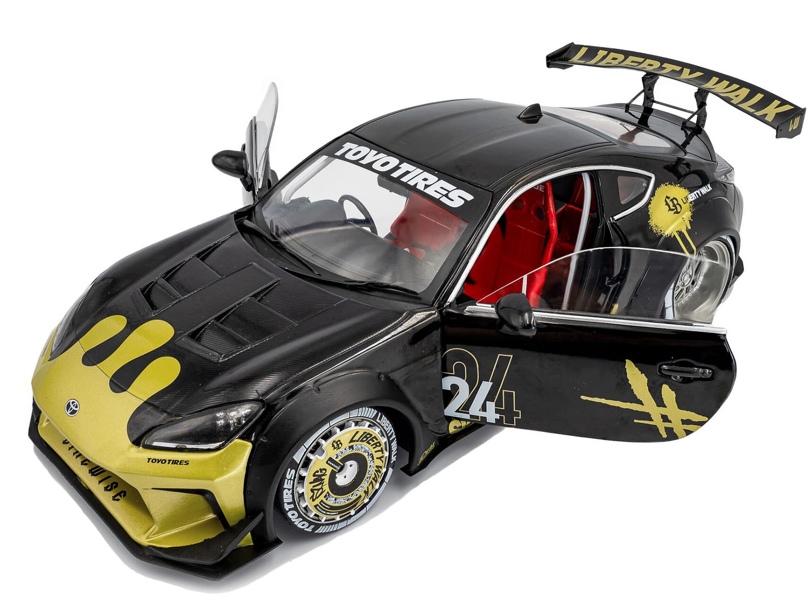 2024 Toyota GR86 Liberty Walk Body Kit RHD (Right Hand Drive) #24 Black with Gold Graphics 1/18 Diecast Model Car by Solido - Image 2
