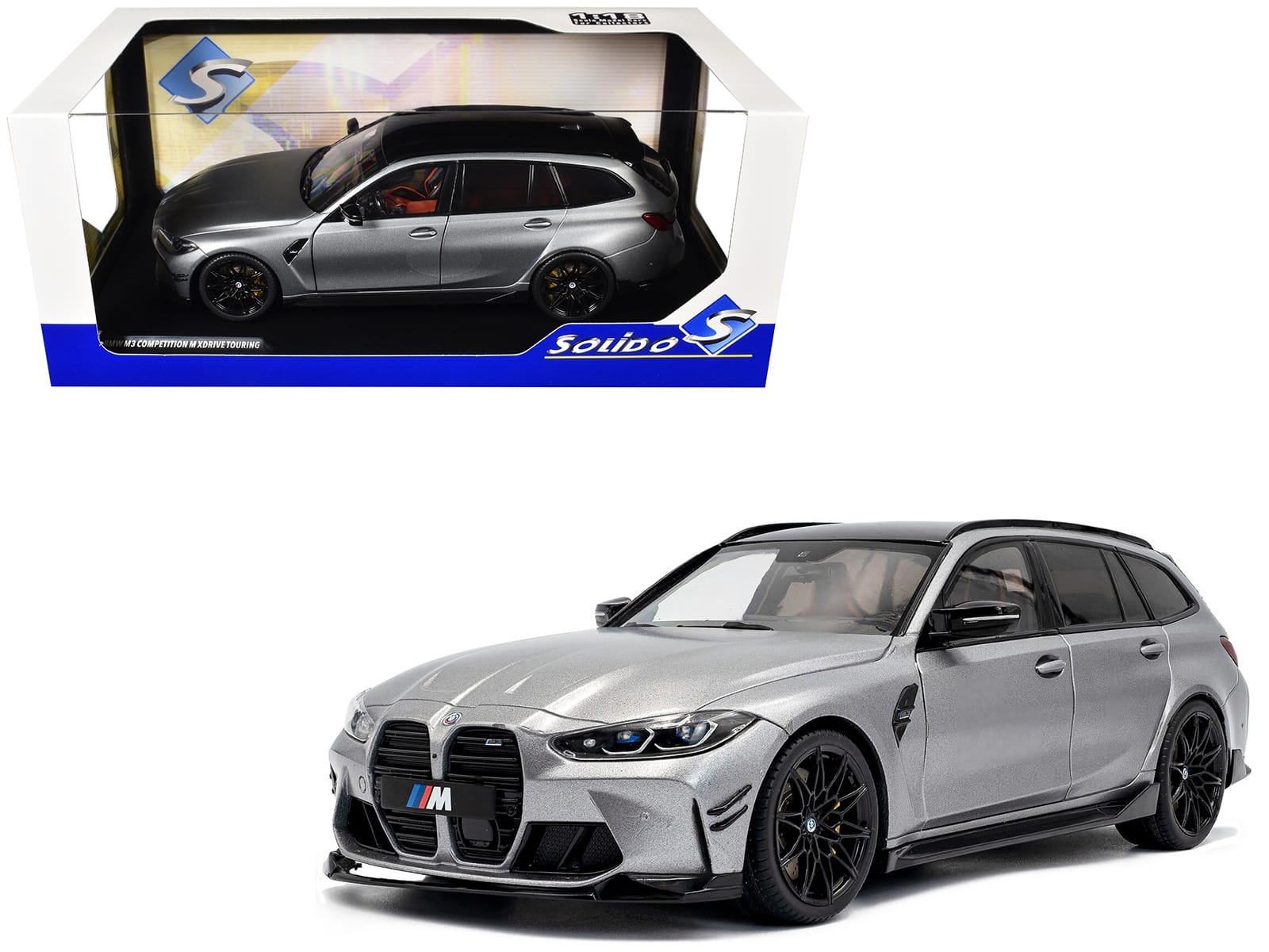 2024 BMW M3 Competition M xDrive Touring Frozen Pure Gray Metallic with Black Top 1/18 Diecast Model Car by Solido