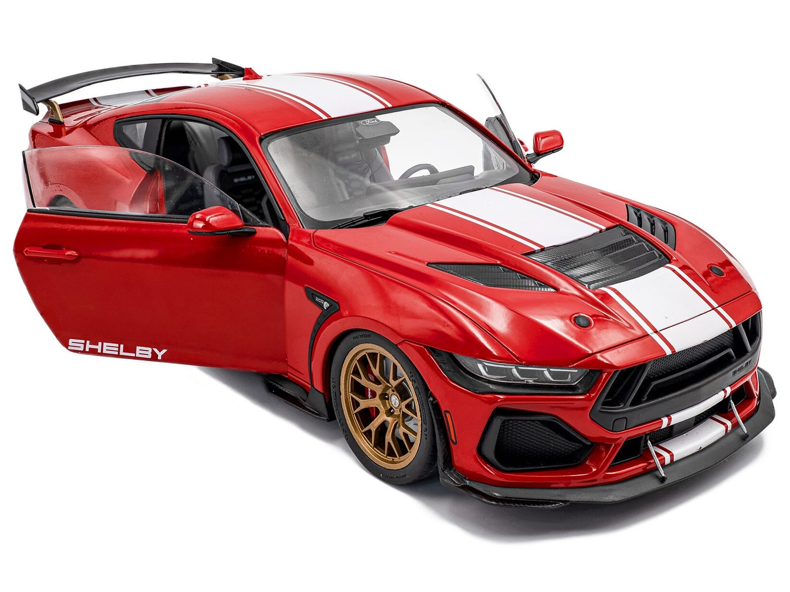 2024 Ford Shelby Mustang Super Snake Race Red with White Stripes 1/18 Diecast Model Car by Solido - Image 2