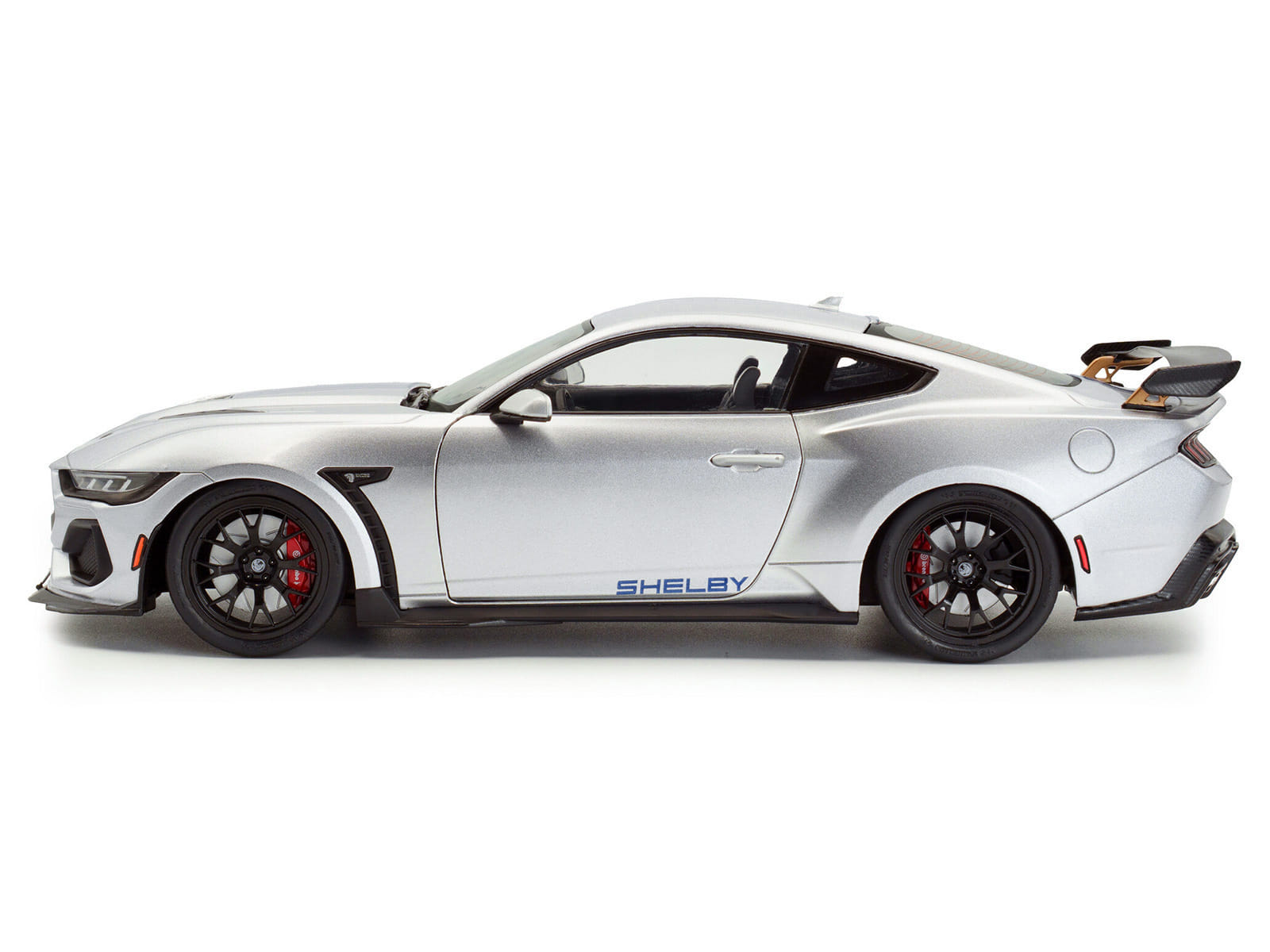 2024 Ford Shelby Mustang Super Snake Gray Metallic with Blue Stripes 1/18 Diecast Model Car by Solido - Image 3