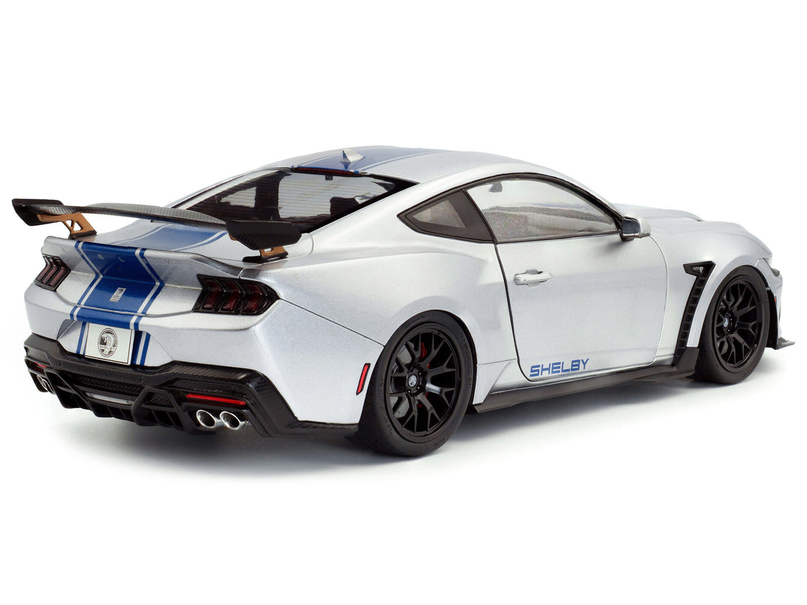 2024 Ford Shelby Mustang Super Snake Gray Metallic with Blue Stripes 1/18 Diecast Model Car by Solido - Image 4