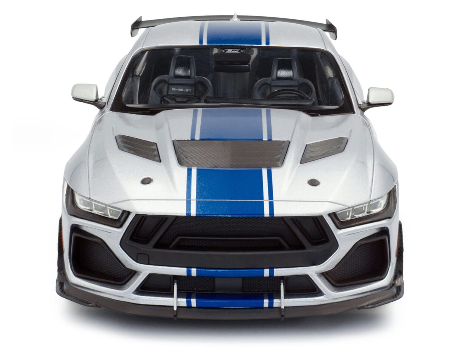 2024 Ford Shelby Mustang Super Snake Gray Metallic with Blue Stripes 1/18 Diecast Model Car by Solido - Image 5