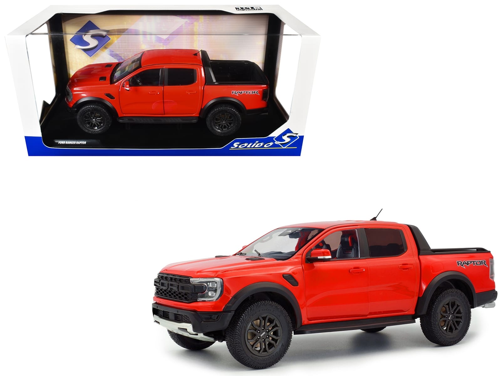 2024 Ford Ranger Raptor Pickup Truck Orange Red 1/18 Diecast Model Car by Solido