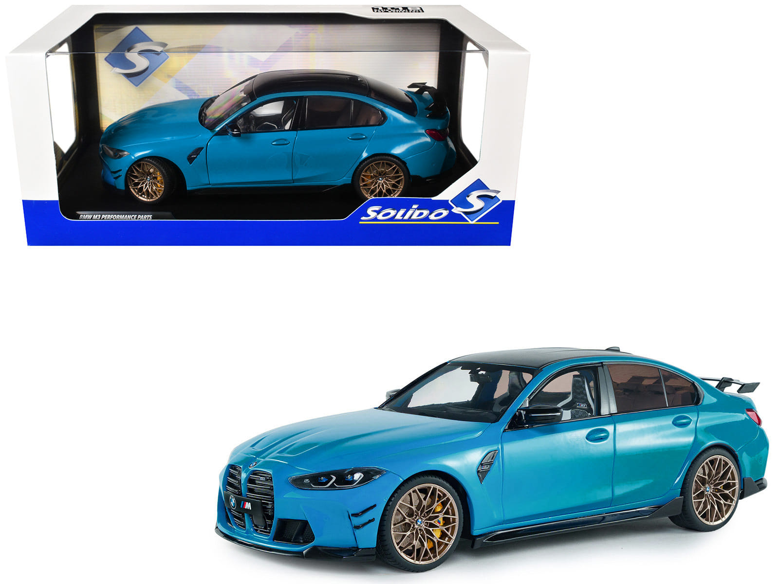 2024 BMW M3 Competition Daytona Beach Blue with Carbon Top 1/18 Diecast Model Car by Solido