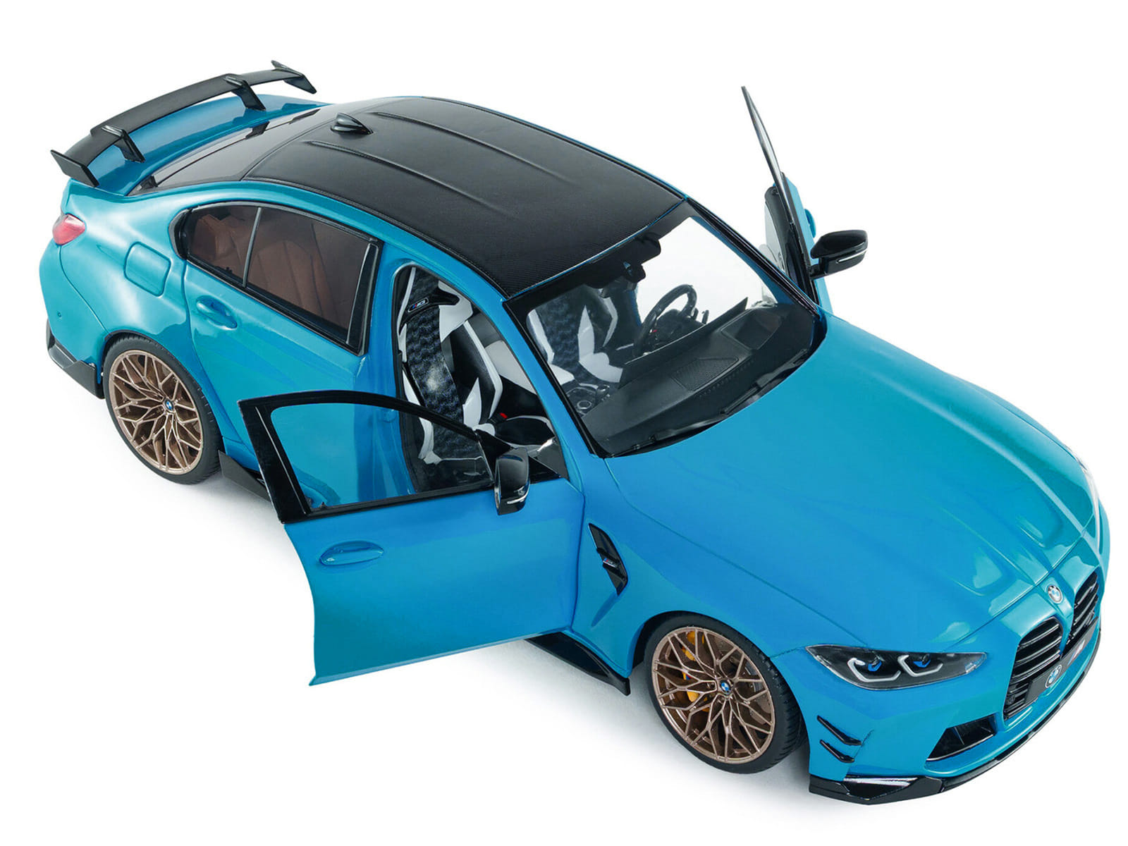 2024 BMW M3 Competition Daytona Beach Blue with Carbon Top 1/18 Diecast Model Car by Solido - Image 2