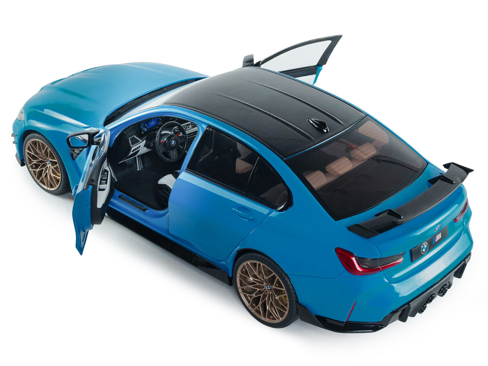 2024 BMW M3 Competition Daytona Beach Blue with Carbon Top 1/18 Diecast Model Car by Solido - Image 4