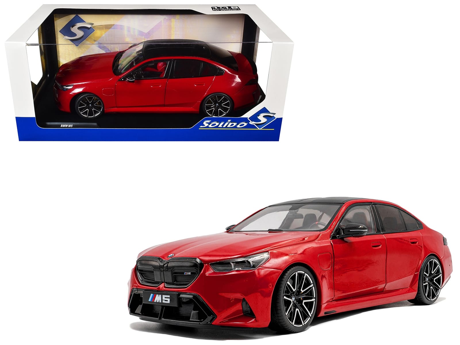 2025 BMW M5 Fire Red with Black Top 1/18 Diecast Model Car by Solido
