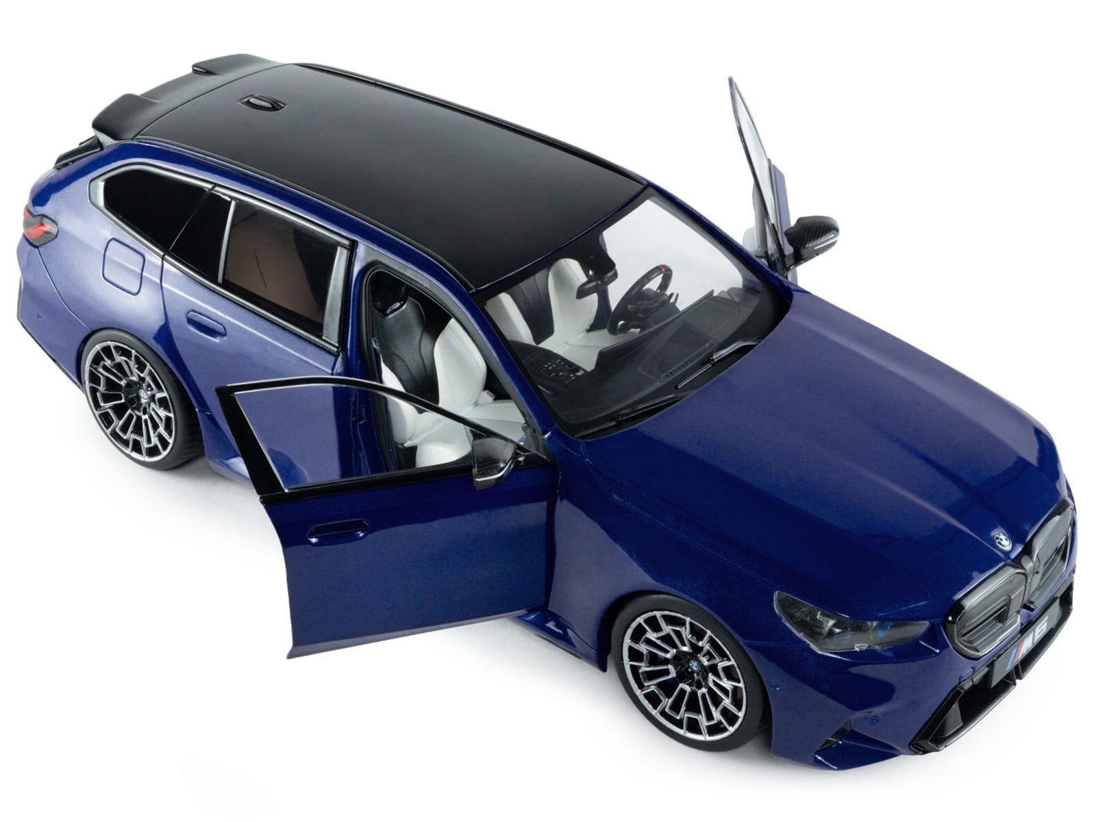 2025 BMW M5 Touring Marina Bay Blue Metallic with Black Top 1/18 Diecast Model Car by Solido - Image 2