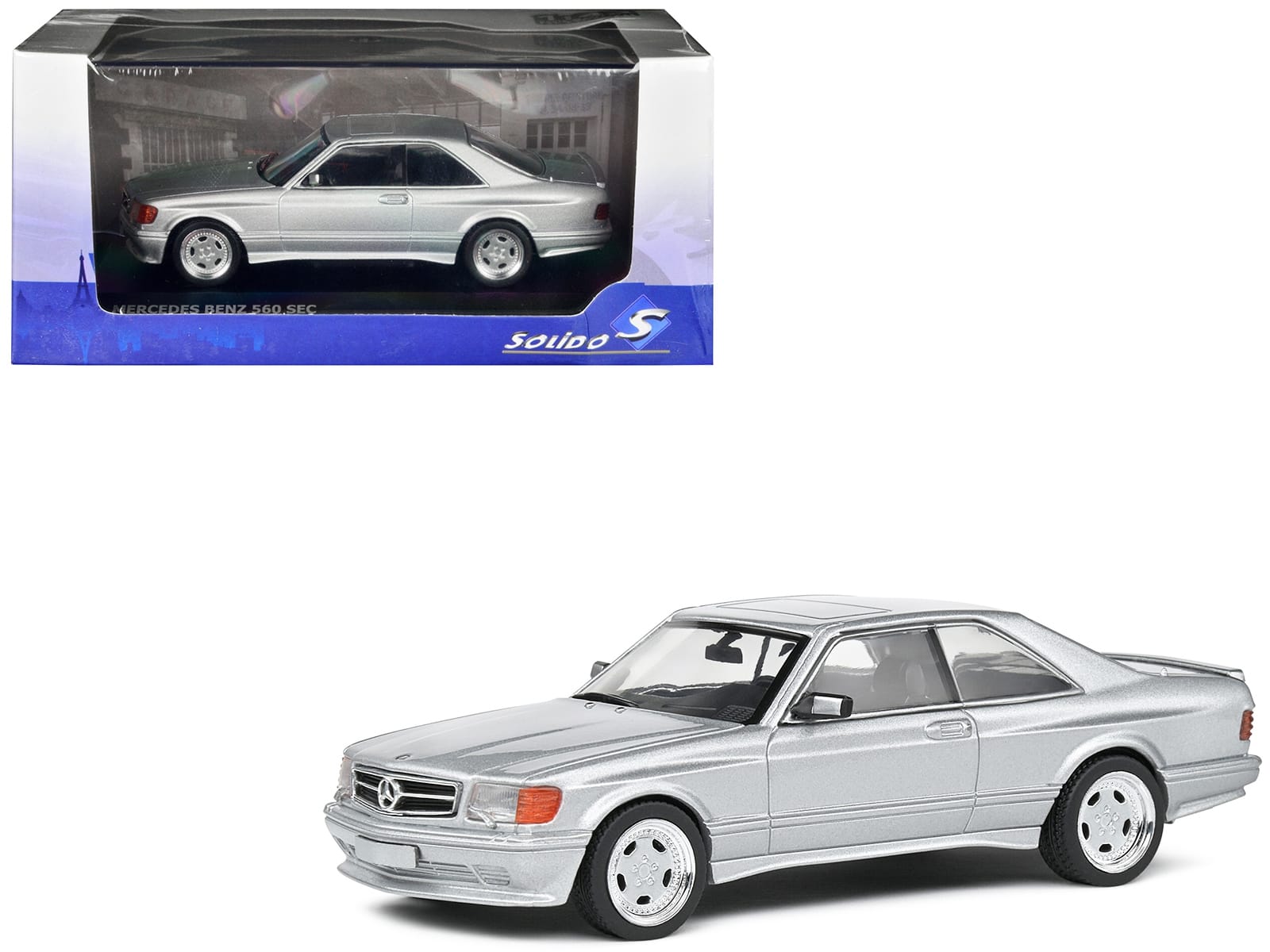 1990 Mercedes-Benz 560 SEC AMG WideBody Silver Metallic 1/43 Diecast Model Car by Solido - Image 2