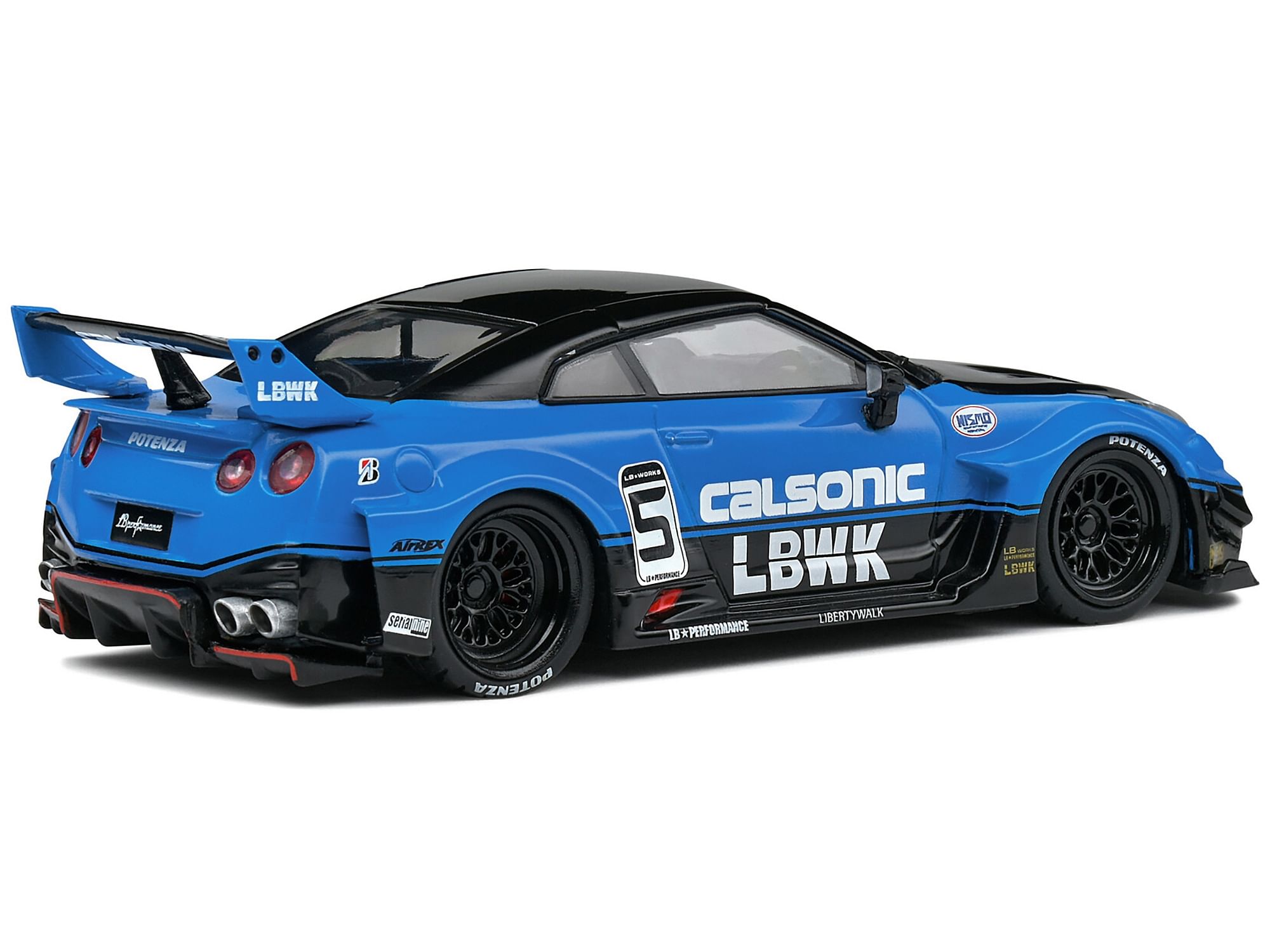 Nissan GT-R (R35) LB Silhouette Works GT RHD (Right Hand Drive) #5 Black and Blue “Calsonic” 1/43 Diecast Model Car by Solido