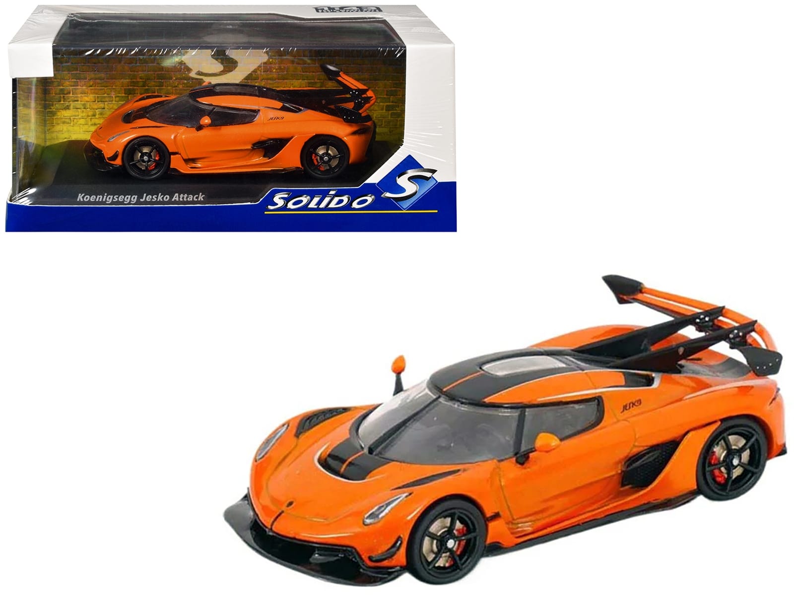 Koenigsegg Jesko Attack Tang Orange Metallic with Black Stripes 1/43 Diecast Model Car by Solido
