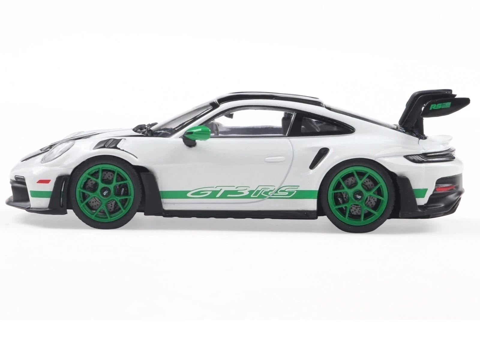 2023 Porsche 911 (992) GT3 RS "Tribute to Carrera RS Package" White with Green Stripes and Black Hood and Top 1/43 Diecast Model Car by Solido - Image 2
