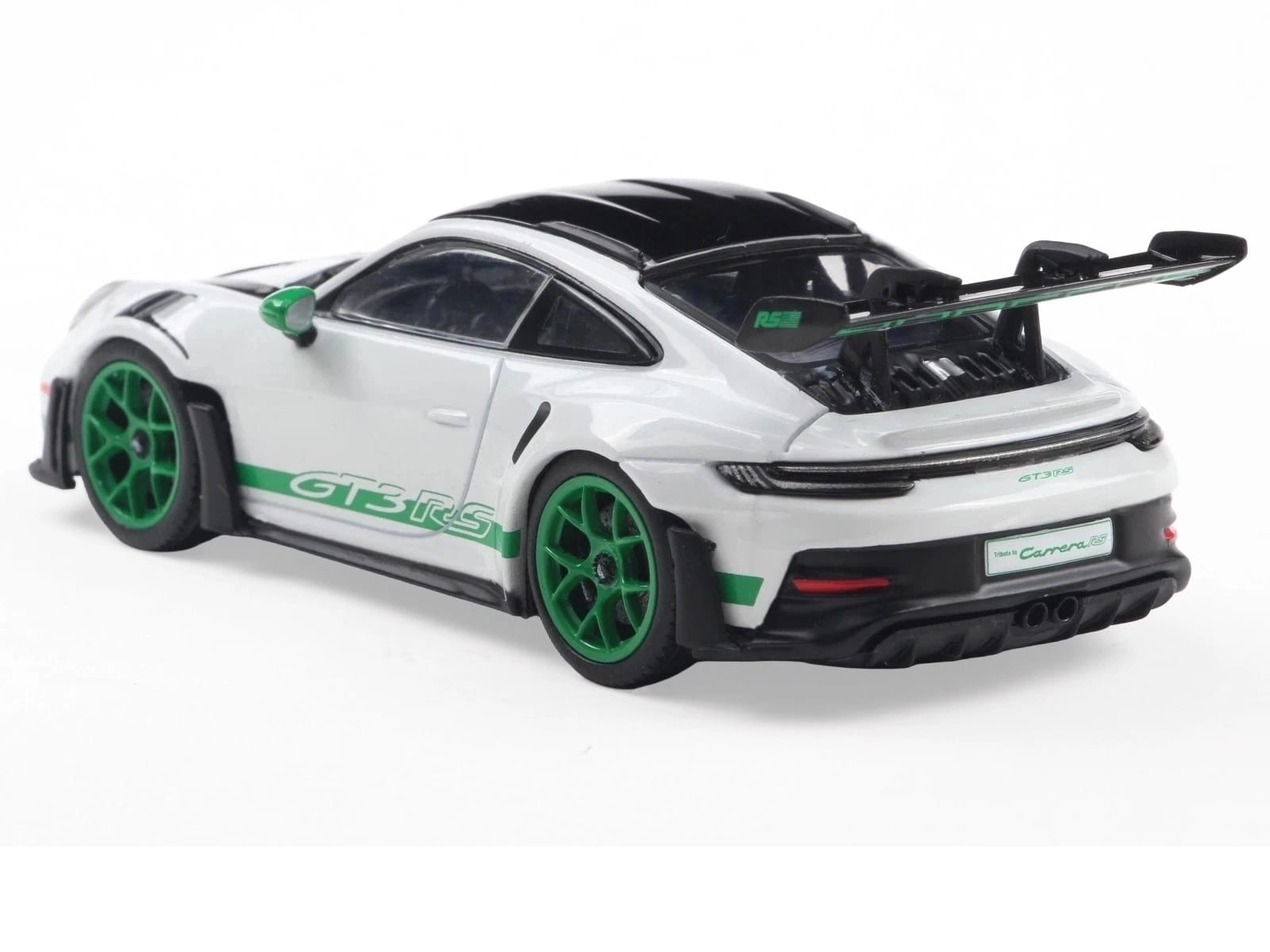 2023 Porsche 911 (992) GT3 RS "Tribute to Carrera RS Package" White with Green Stripes and Black Hood and Top 1/43 Diecast Model Car by Solido - Image 3