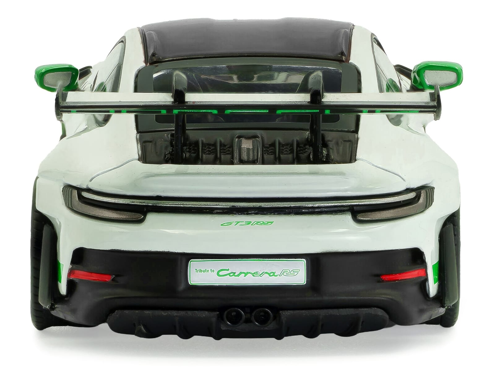 2023 Porsche 911 (992) GT3 RS "Tribute to Carrera RS Package" White with Green Stripes and Black Hood and Top 1/43 Diecast Model Car by Solido - Image 5