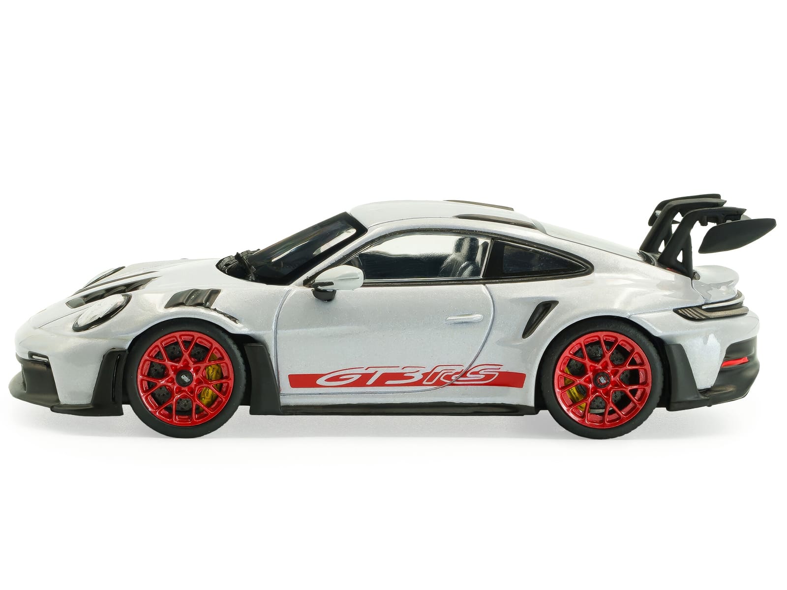 2023 Porsche 911 (992) GT3 RS Ice Gray Metallic with Pyro Red Stripes 1/43 Diecast Model Car by Solido - Image 2