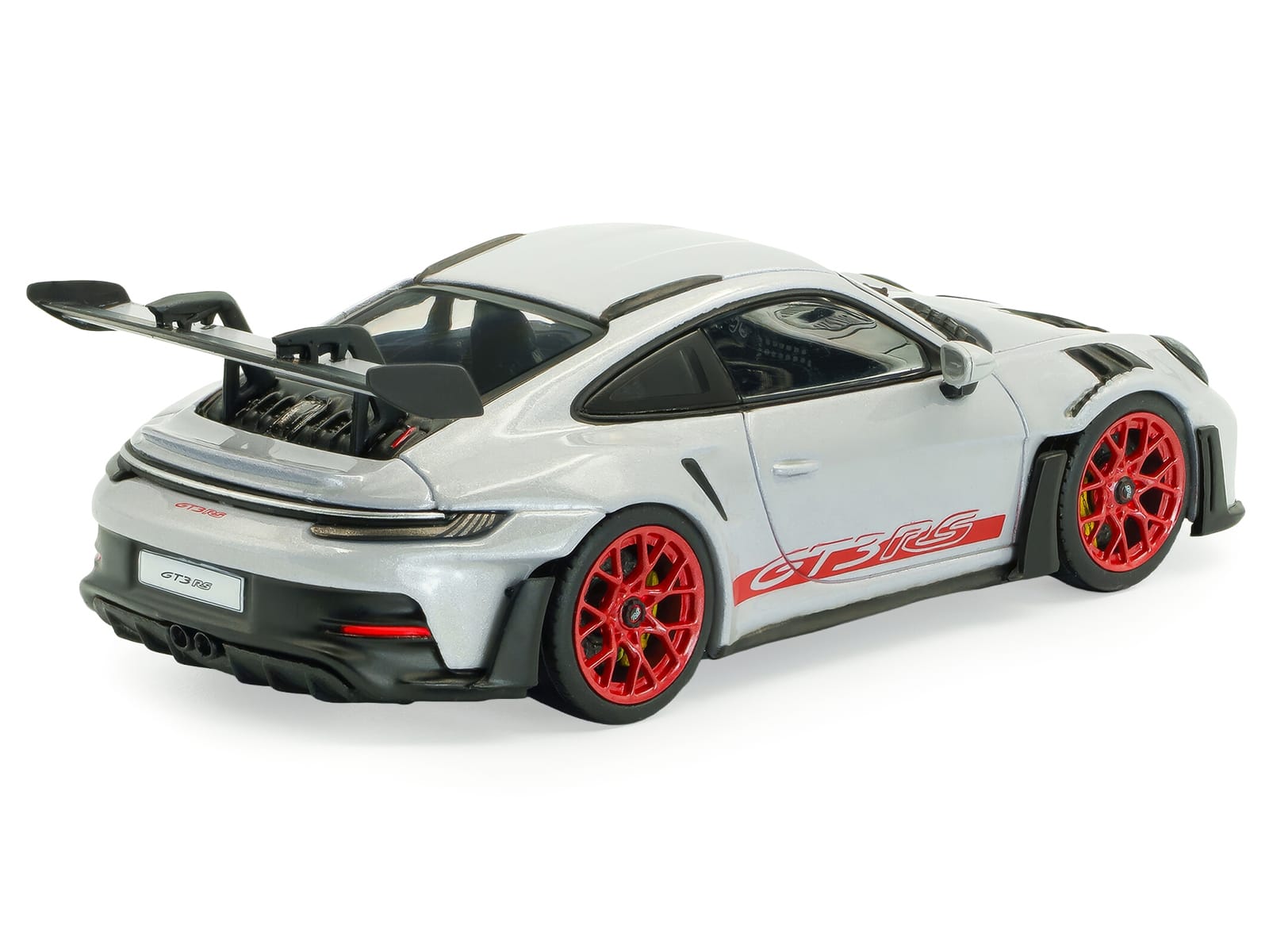 2023 Porsche 911 (992) GT3 RS Ice Gray Metallic with Pyro Red Stripes 1/43 Diecast Model Car by Solido - Image 3