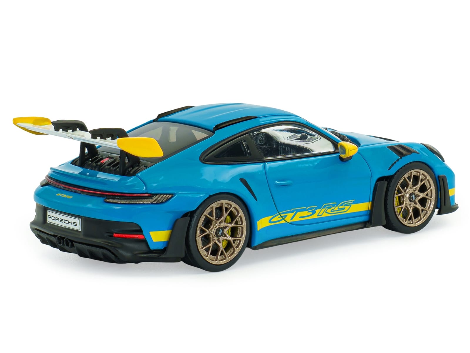 2023 Porsche 911 (992) GT3 RS "Tribute to 24 Hours of Daytona 2003" Riviera Blue with Yellow Stripes 1/43 Diecast Model Car by Solido - Image 3