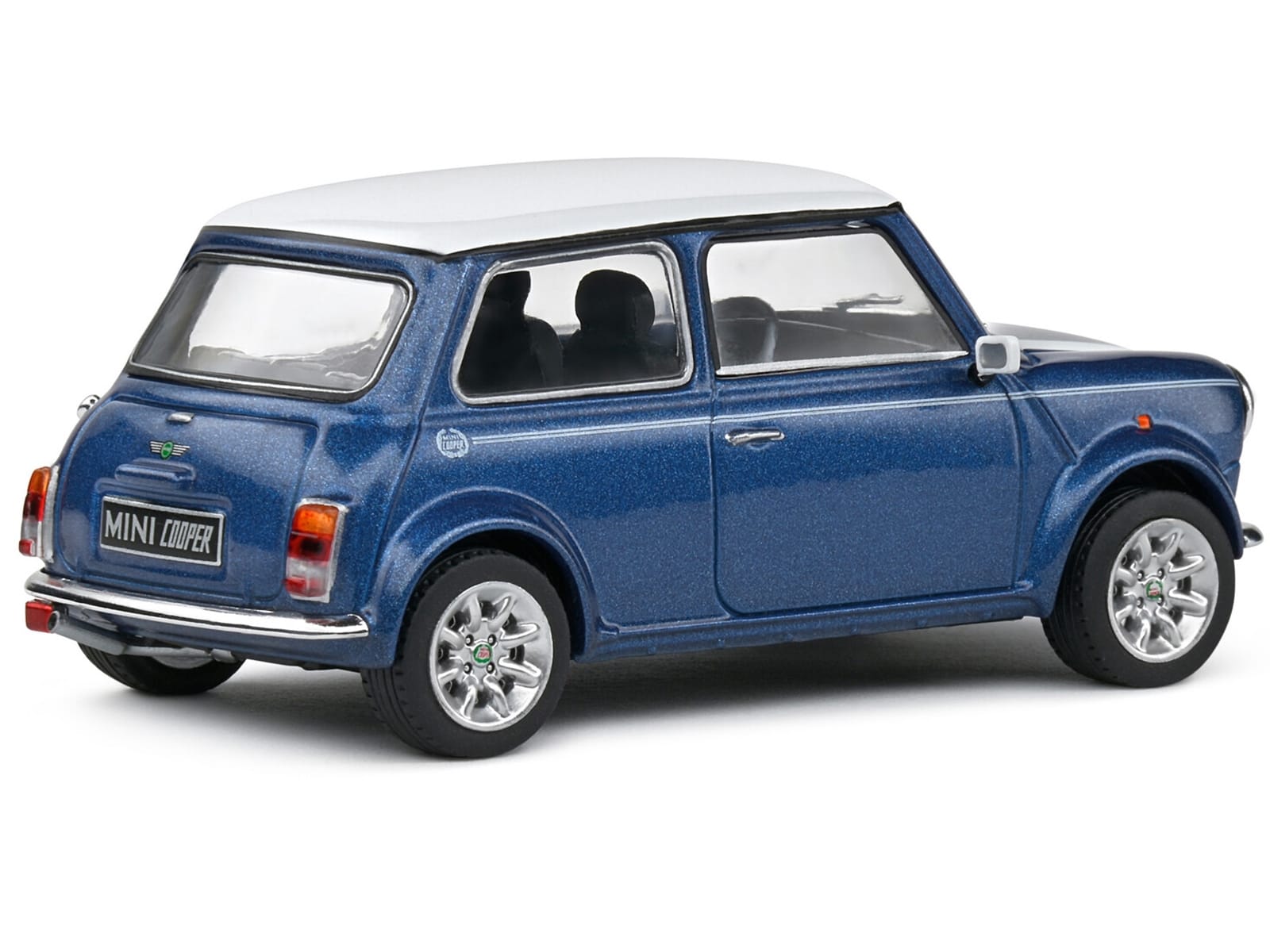 1994 Mini Cooper Sport Tahiti Blue Metallic with White Top and Stripes 1/43 Diecast Model Car by Solido - Image 3