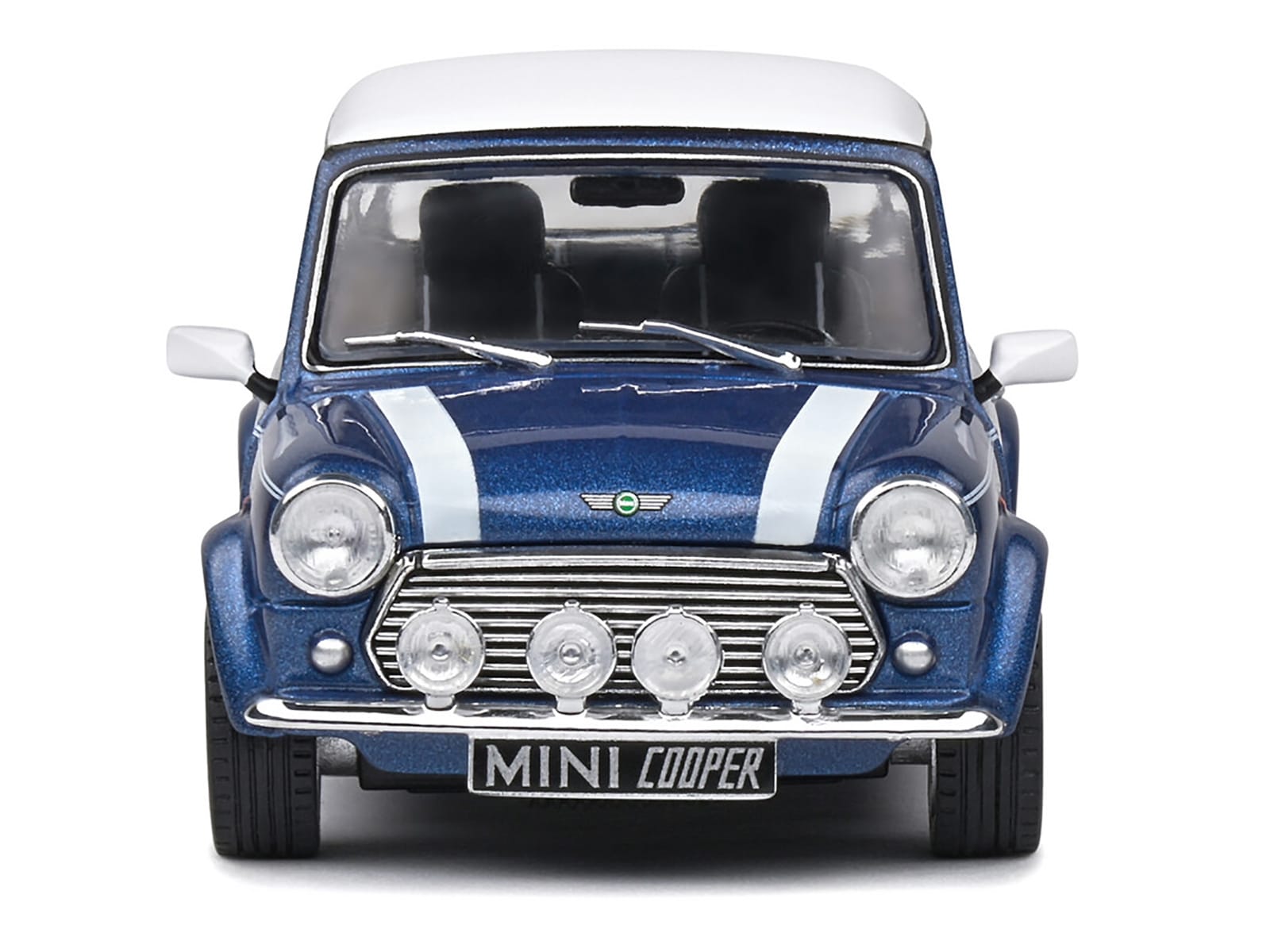 1994 Mini Cooper Sport Tahiti Blue Metallic with White Top and Stripes 1/43 Diecast Model Car by Solido - Image 5