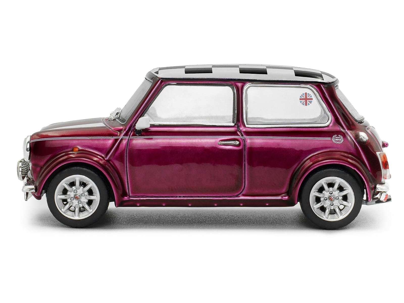 1997 Mini Cooper Sport Purple Metallic with White Stripes and Checkered Top 1/43 Diecast Model Car by Solido - Image 2