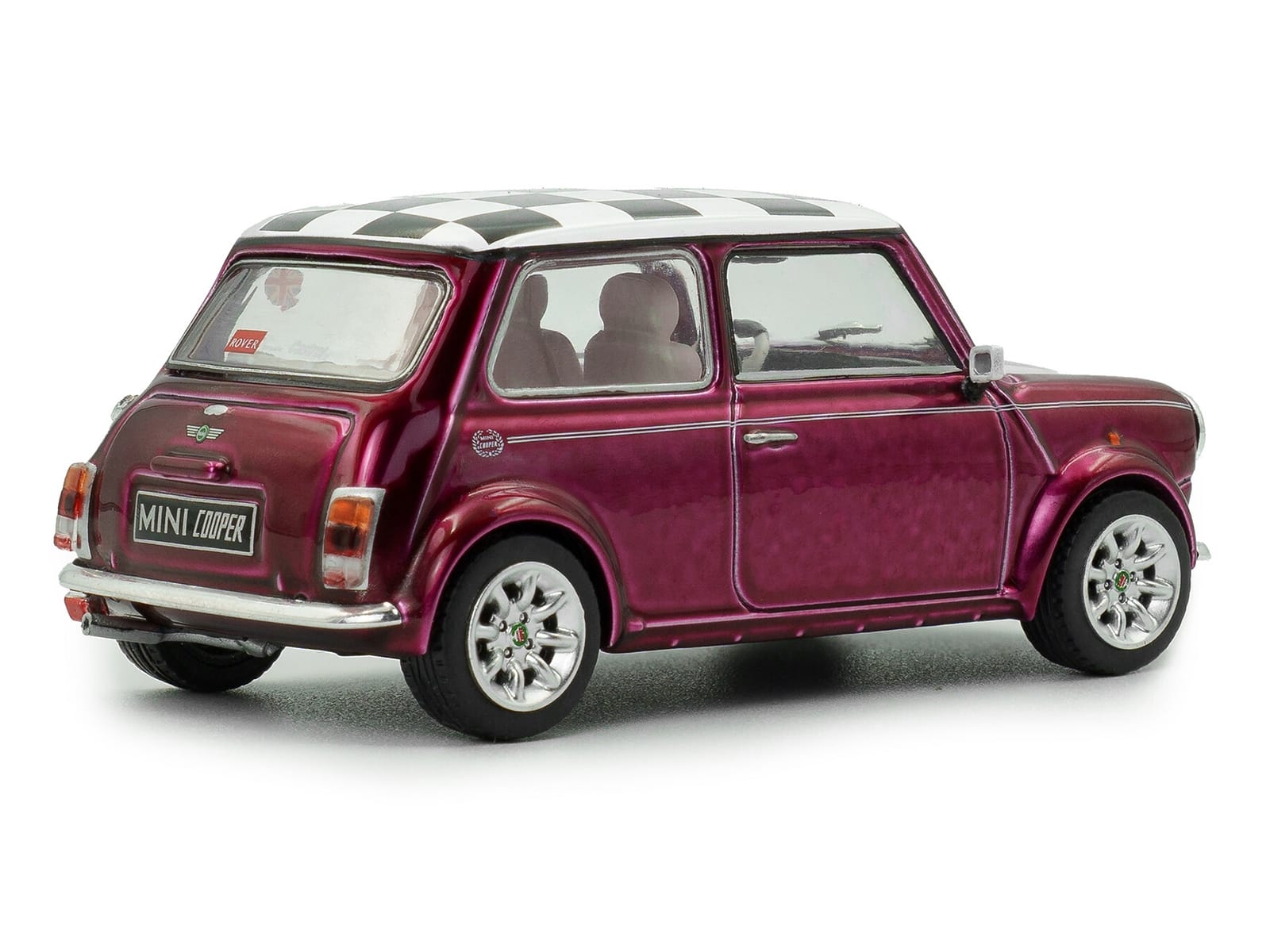 1997 Mini Cooper Sport Purple Metallic with White Stripes and Checkered Top 1/43 Diecast Model Car by Solido - Image 3
