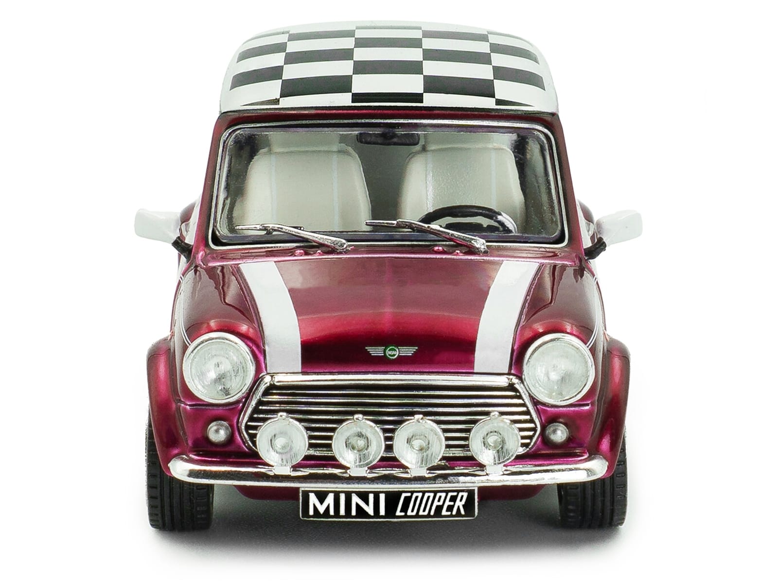 1997 Mini Cooper Sport Purple Metallic with White Stripes and Checkered Top 1/43 Diecast Model Car by Solido - Image 4