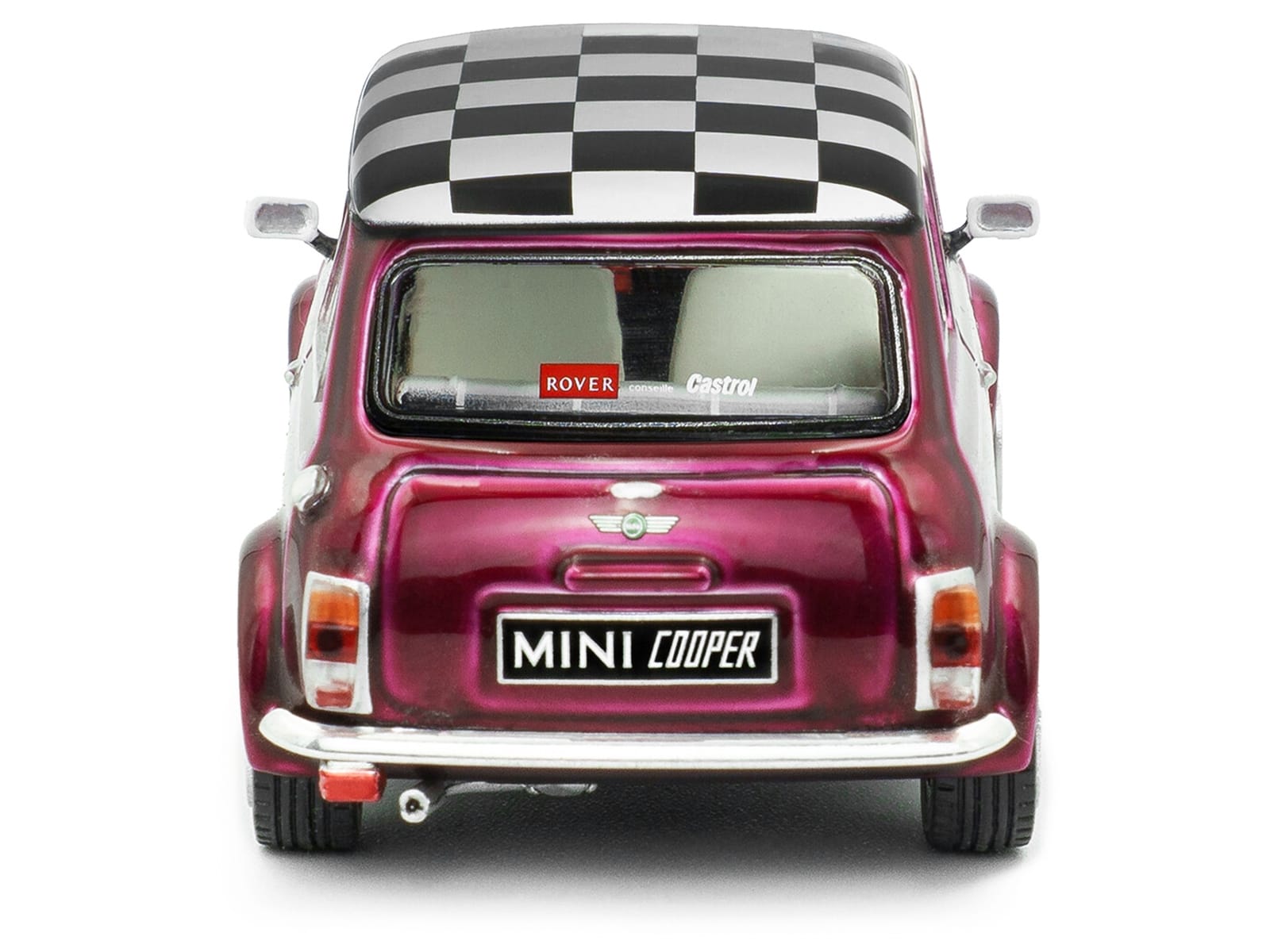 1997 Mini Cooper Sport Purple Metallic with White Stripes and Checkered Top 1/43 Diecast Model Car by Solido - Image 5