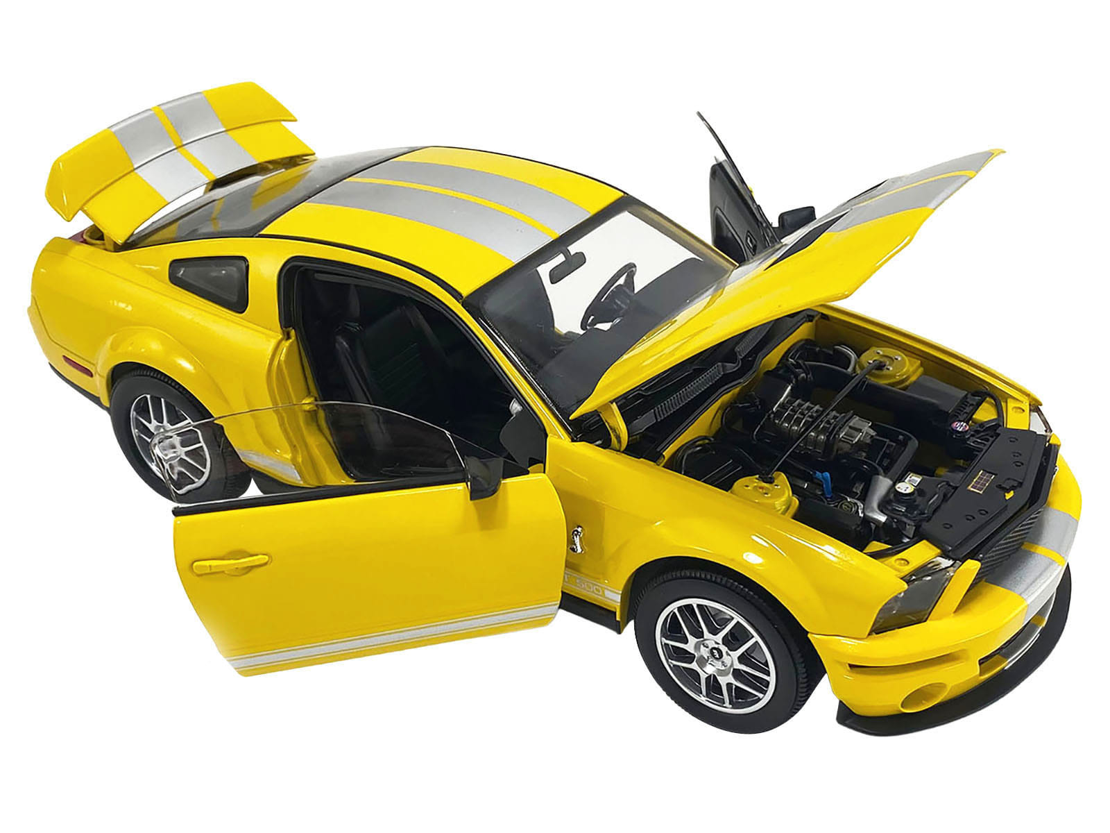 2007 Ford Shelby GT500 Yellow with Silver Stripes "Shelby Collectibles" Series 1/18 Diecast Model Car by ACME - Image 2