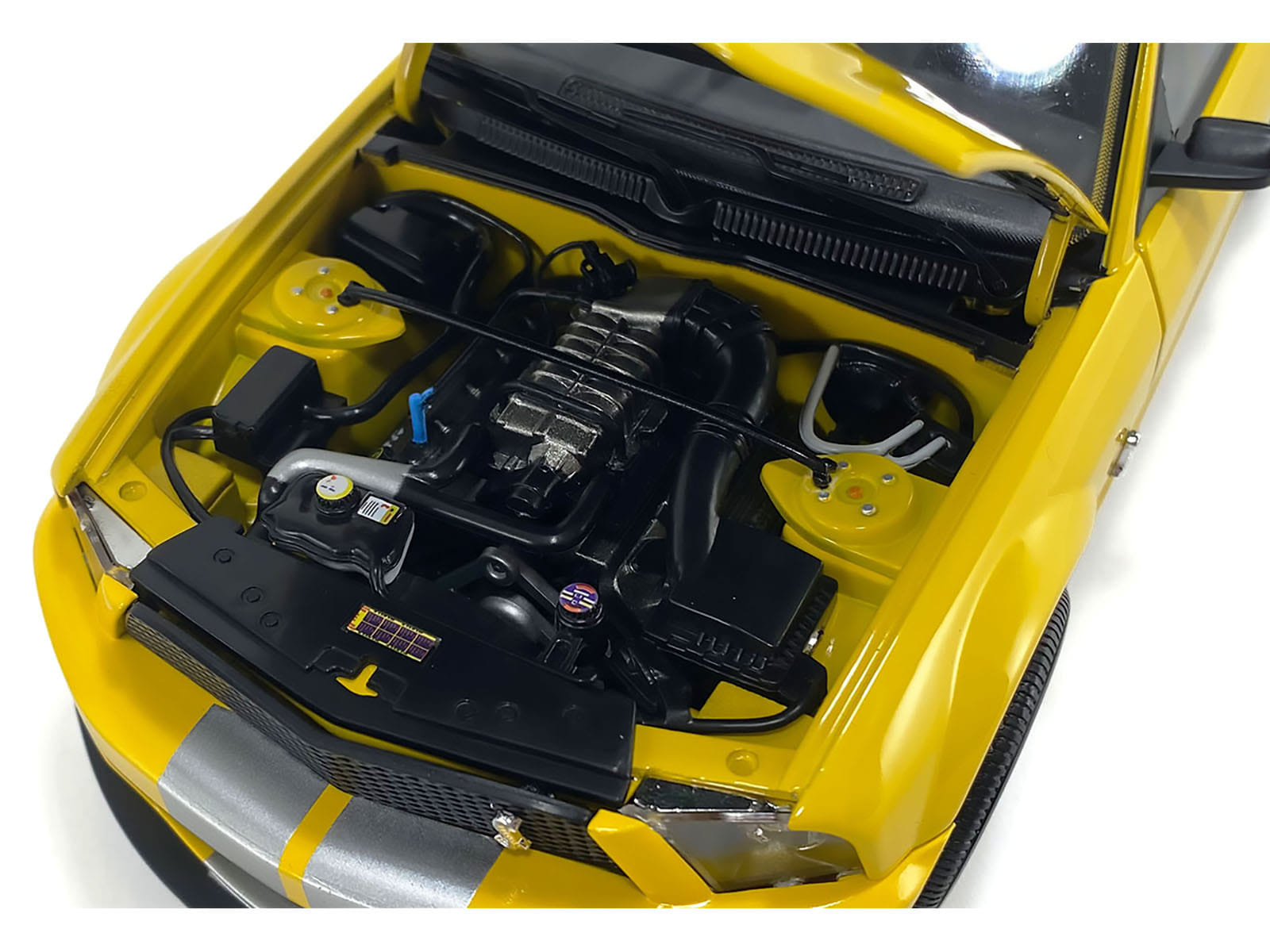 2007 Ford Shelby GT500 Yellow with Silver Stripes "Shelby Collectibles" Series 1/18 Diecast Model Car by ACME - Image 3