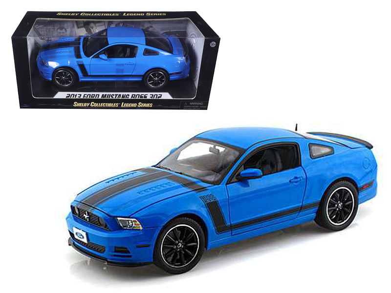 2013 Ford Mustang Boss 302 Blue with Black Stripes 1/18 Diecast Model Car by Shelby Collectibles